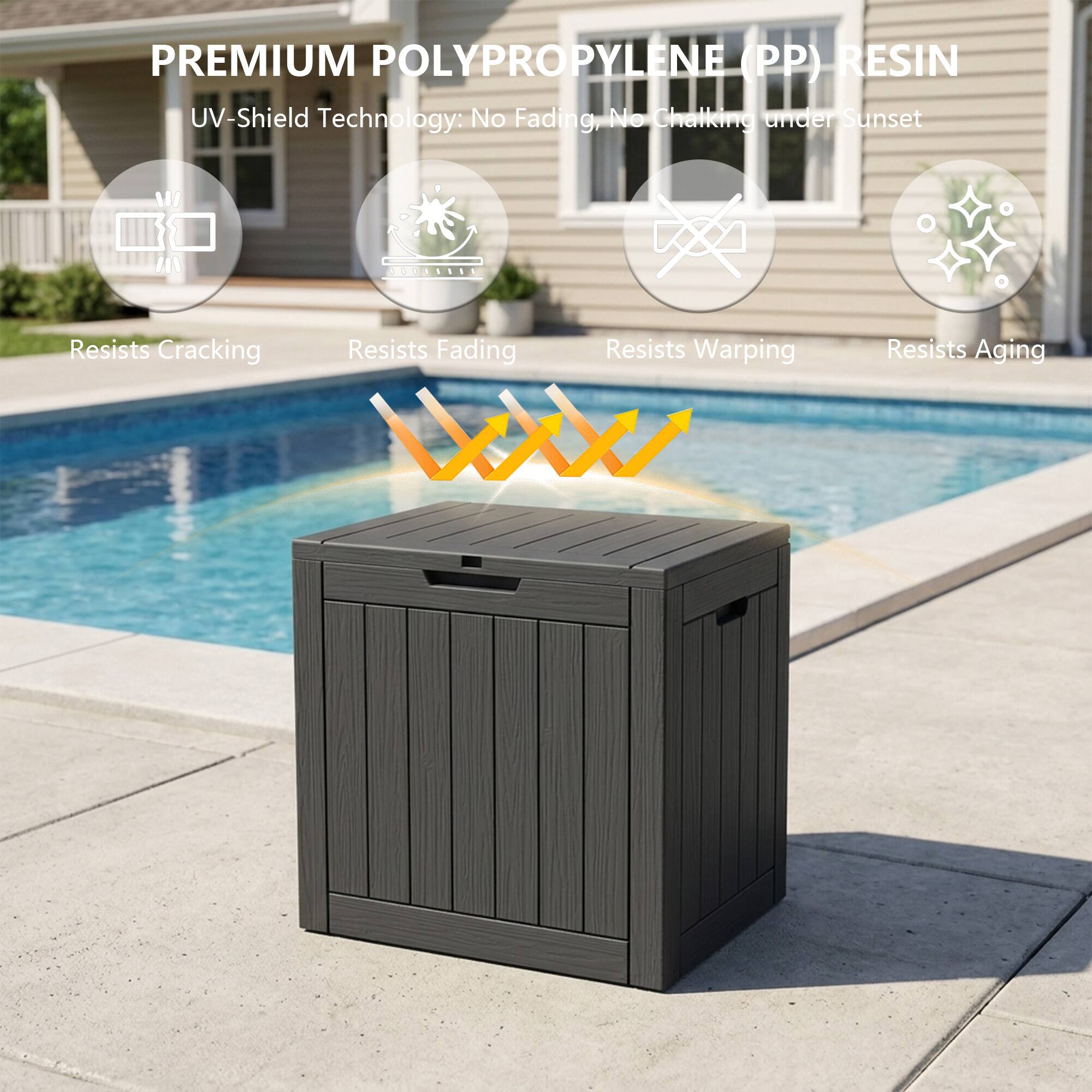 PREMIUM POLYPROPYLENE (PP) RESIN  
UV-Shield Technology: No Fading, No Chalking under Sunset  
Resists Cracking  
Resists Fading  
Resists Warping  
Resists Aging