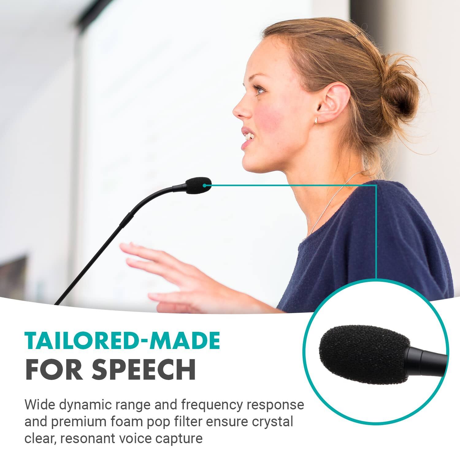 TAILORED-MADE FOR SPEECH  
Wide dynamic range and frequency response and premium foam pop filter ensure crystal clear, resonant voice capture
