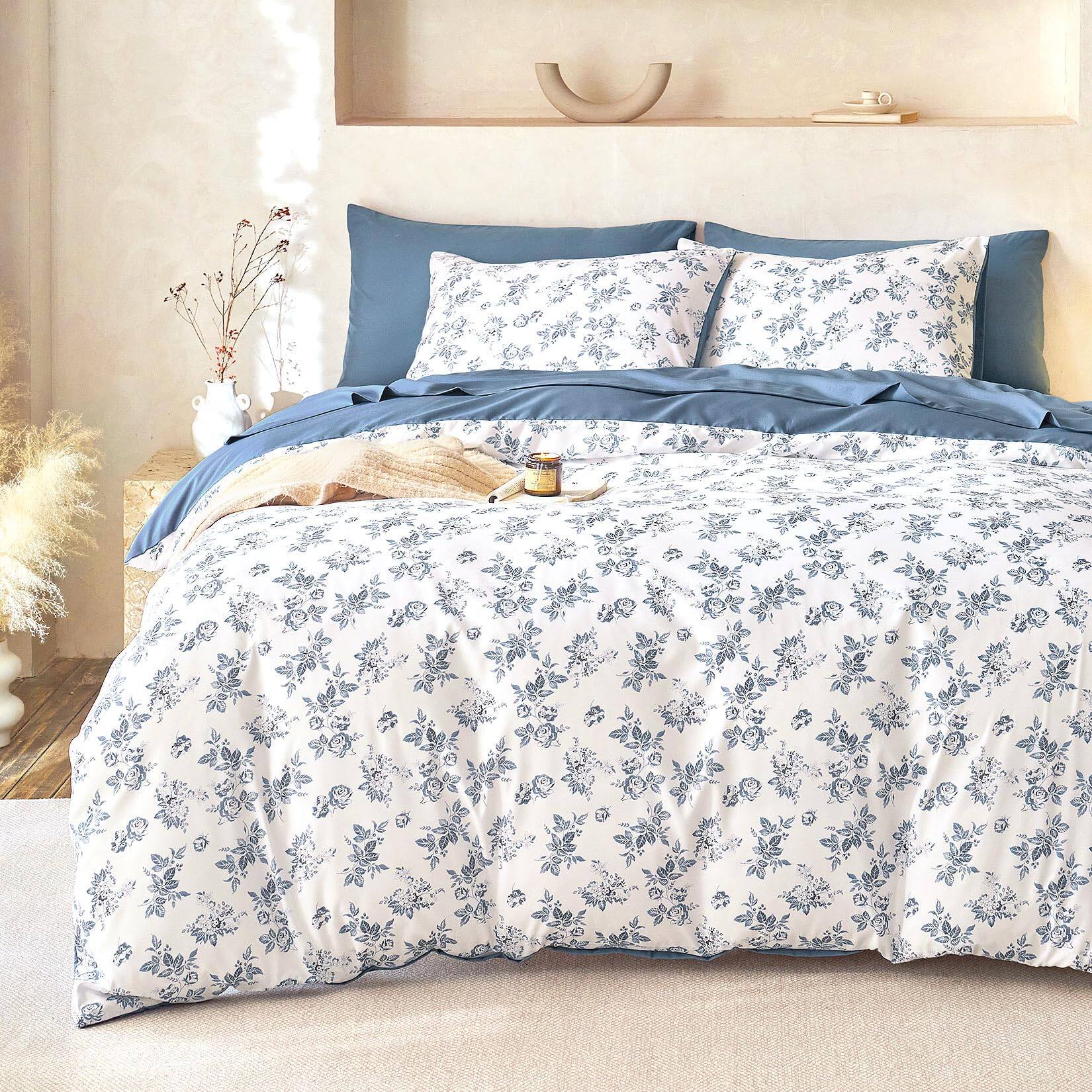 Front. PARKER SLATER - - Cottagecore Comforter Set Floral Vintage Flower Shabby Chic Coquette Aesthetic For Women Teen Soft Lightweight... - Dark Blue-Full.