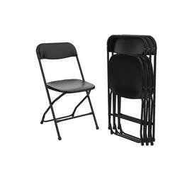 Yardgrace - 4Pack Plastic Folding Chairs Stackable Steel Frame Indoor Outdoor Seating 350lb Capacity - Black