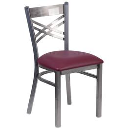 Emma + Oliver - Clear Coated "X" Back Metal Restaurant Dining Chair - Burgundy Vinyl Seat/Clear Coated Metal Frame