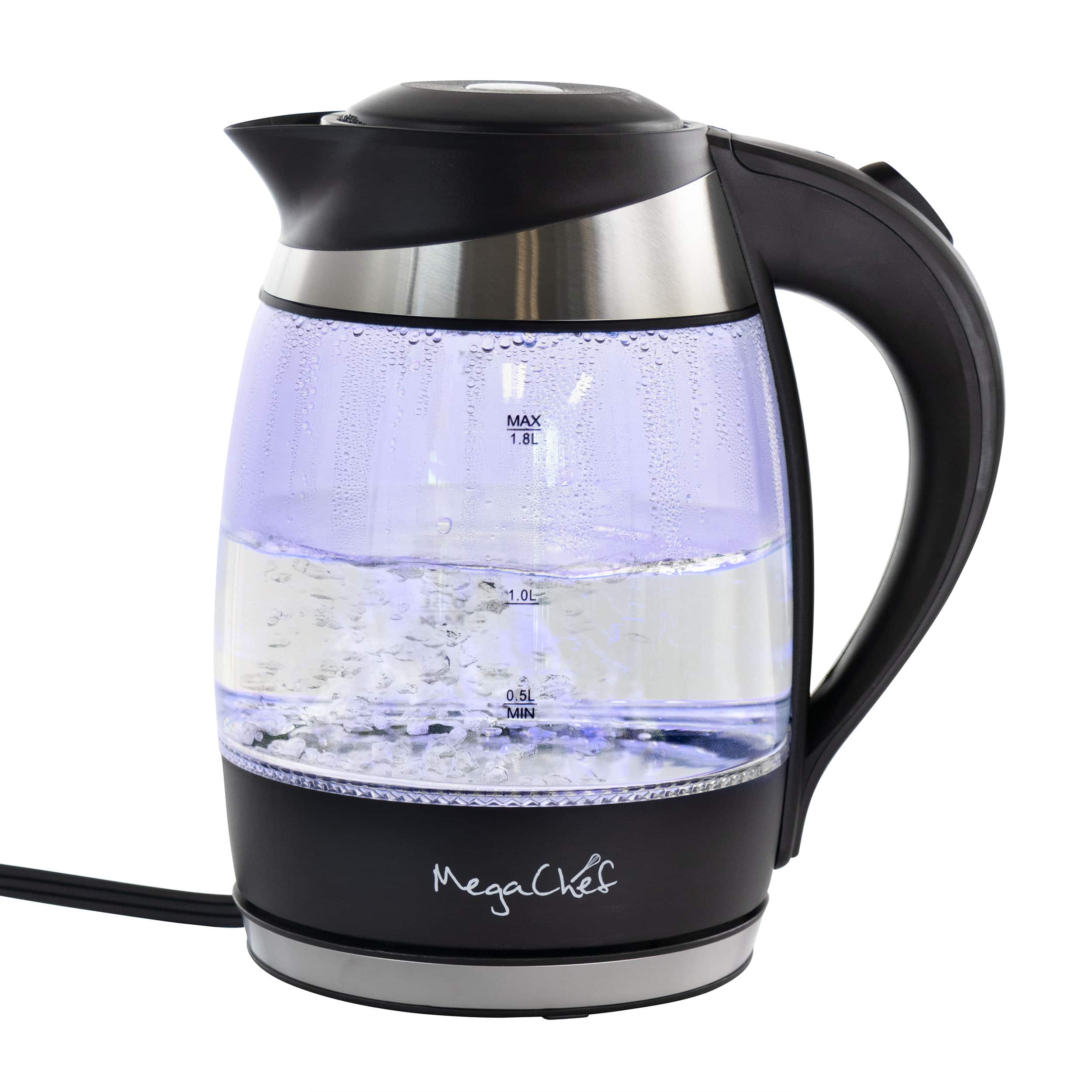 MegaChef - 1.8Lt. Glass and Stainless Steel Electric Tea Kettle - Black