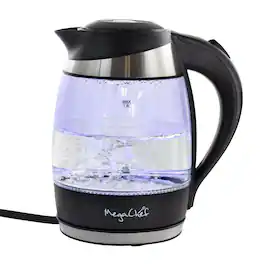 MegaChef - 1.8Lt. Glass and Stainless Steel Electric Tea Kettle - Black