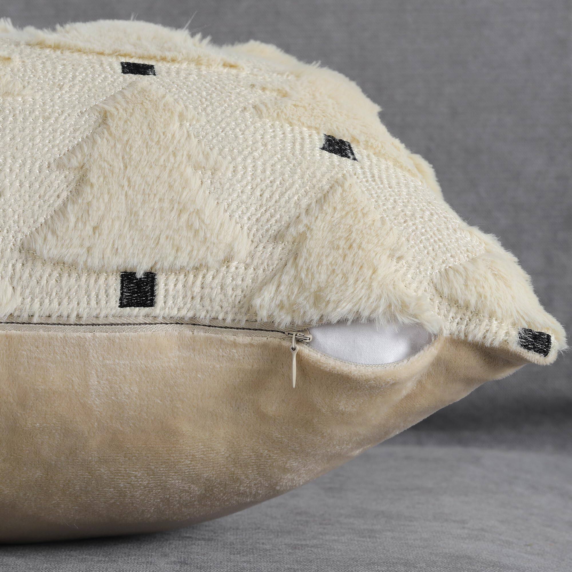 Back. Stylel Star - 4TH Emotion Christmas Trees Decorative Pillow Covers 18x18 Set of 2, Beige Soft Plush Faux Fur Farmhouse Throw Cushio... - White.