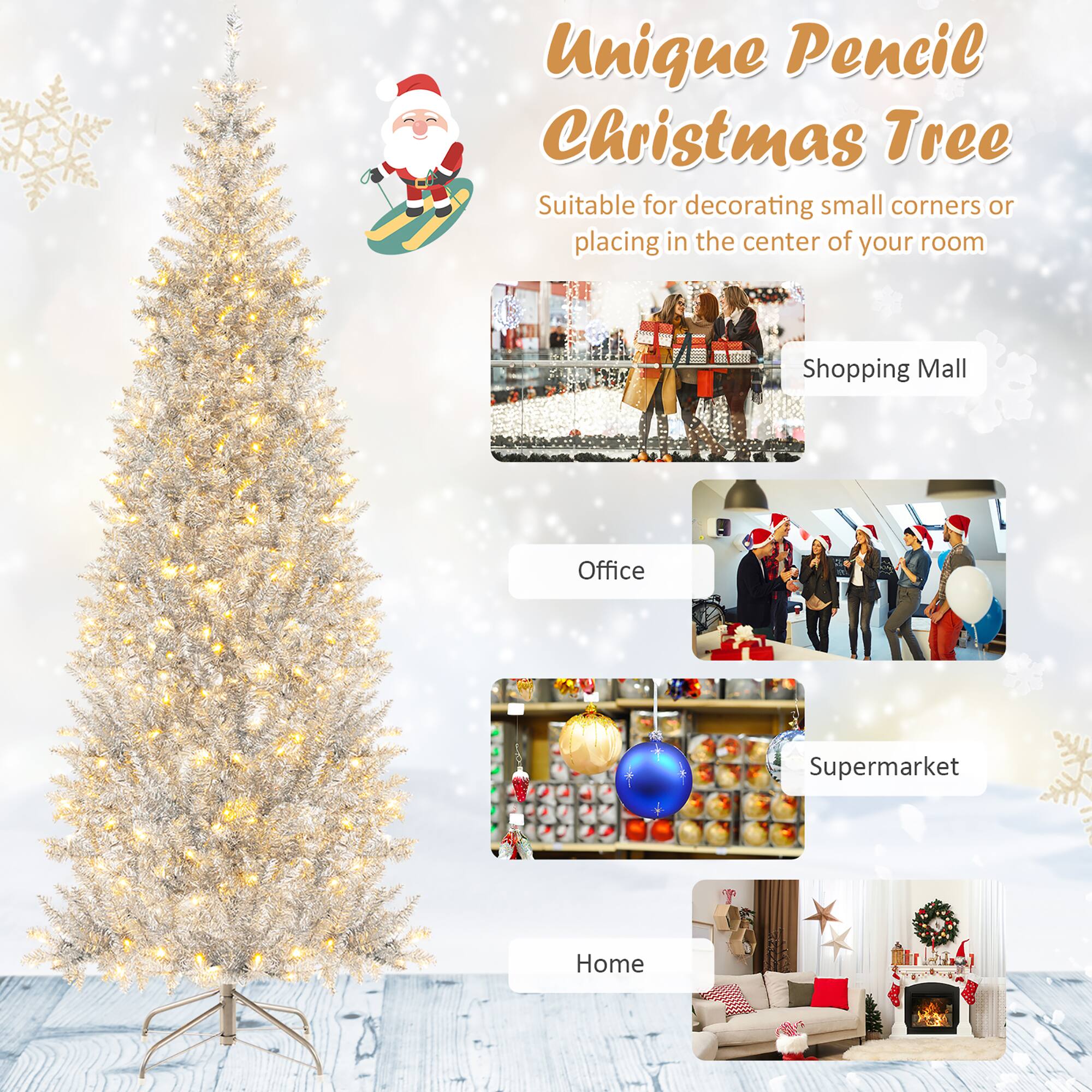 Unique Pencil Christmas Tree  
Suitable for decorating small corners or placing in the center of your room  

Shopping Mall  
Office  
Supermarket  
Home