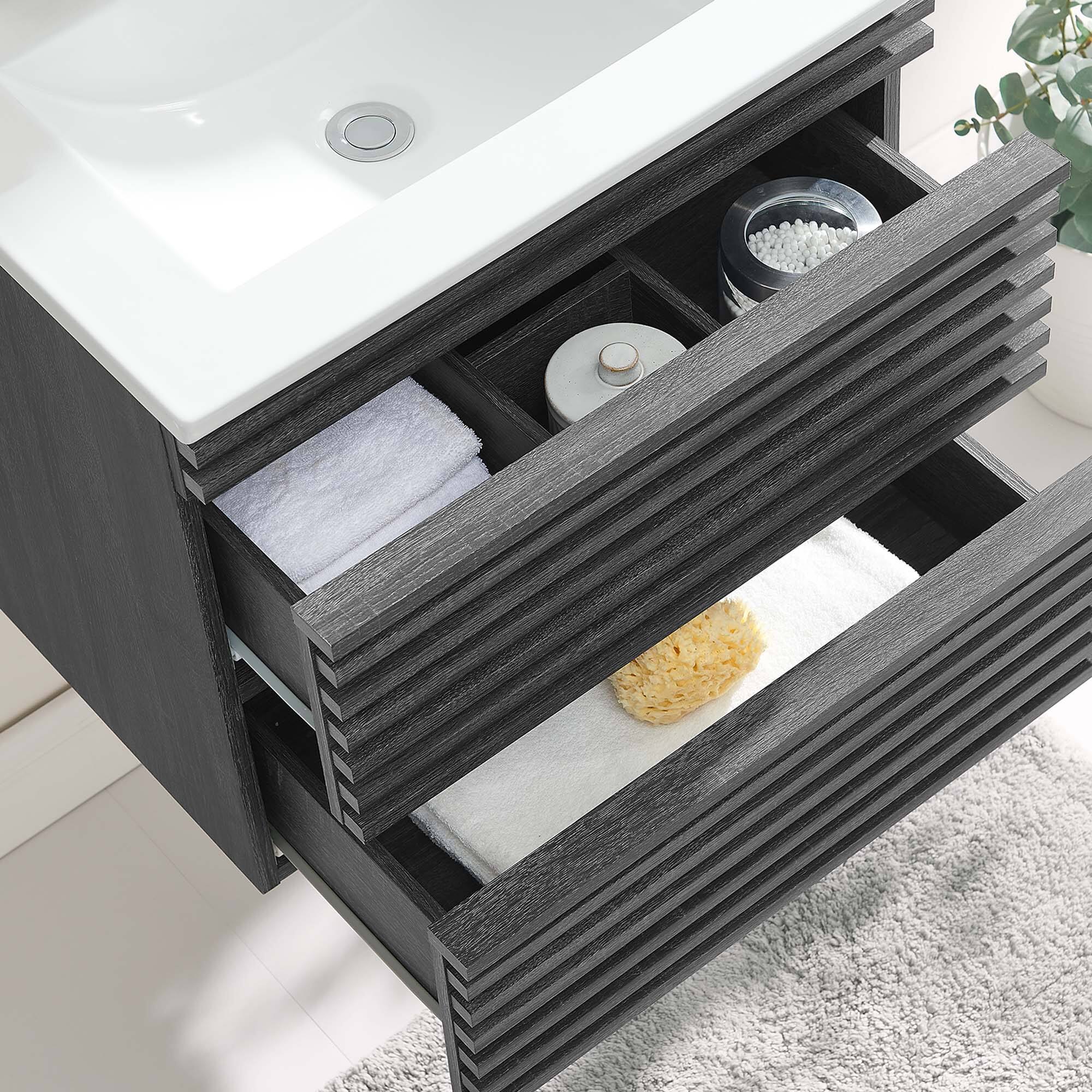 Back. Modway - Render Wall-Mount Bathroom Vanity with White Basin Included - Charcoal White.