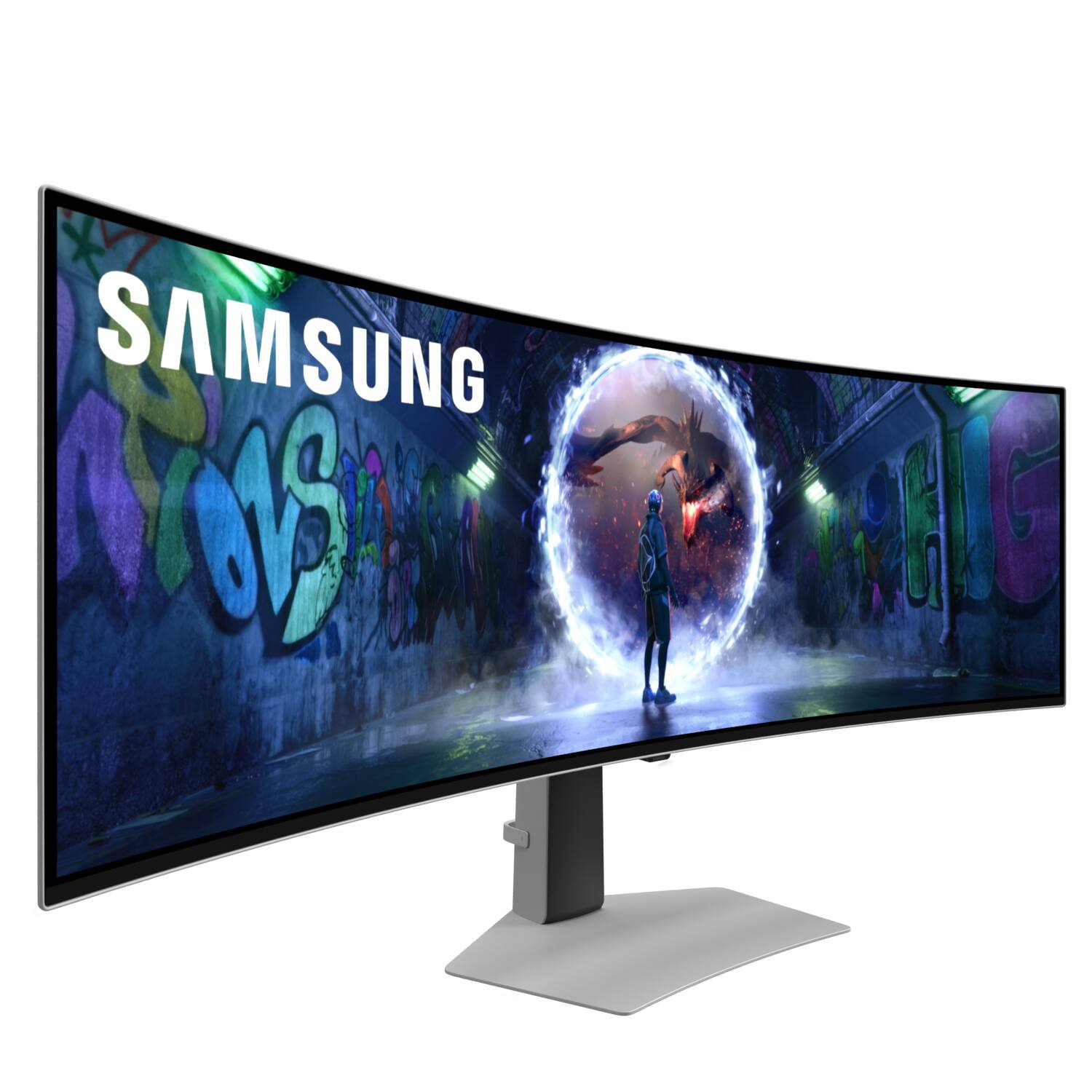 Alt View 2. Samsung - 49" Odyssey OLED G9 (G93SD) Dual-QHD 240Hz 0.03ms G-Sync Compatible Curved Glare Free Gaming Monitor - Silver.