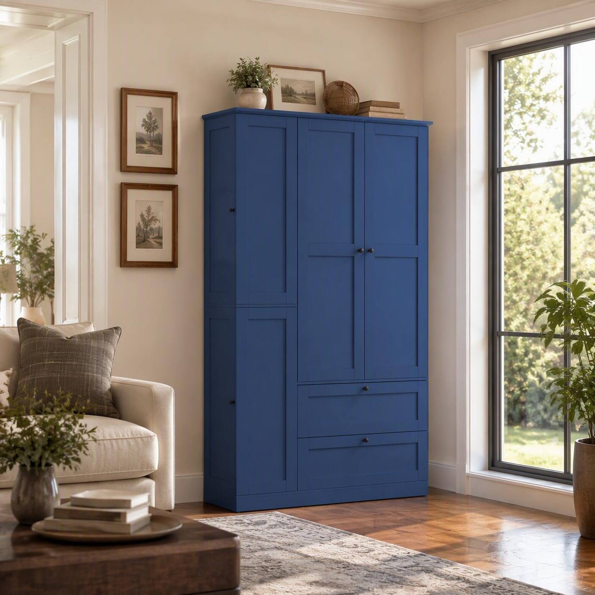 RYHNUYNE Freestanding 73.6 Inch Farmhouse Kitchen Pantry Cabinet with 3 ...