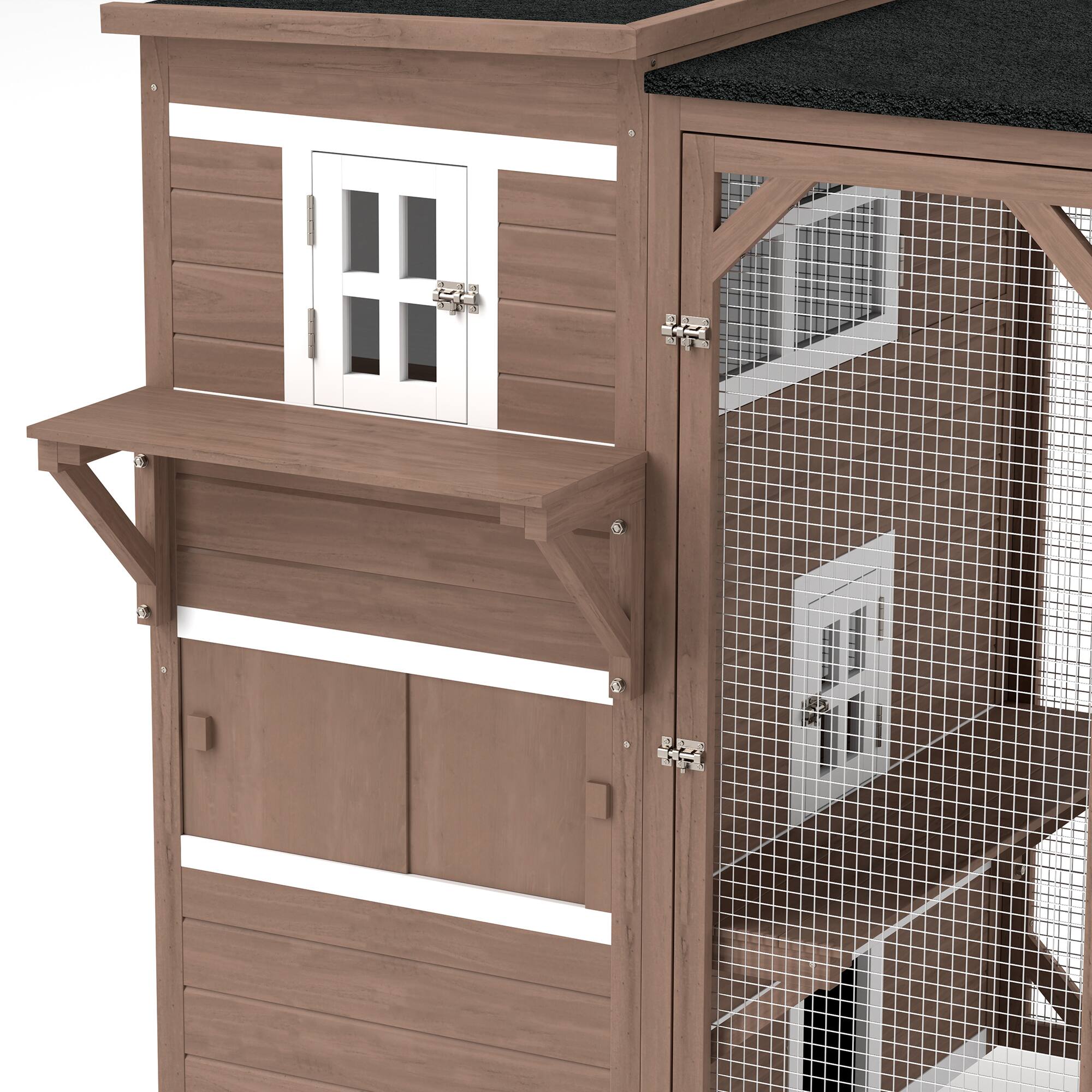 Alt View 5. Pawhut - Catio Outdoor Enclosure, Large Wood, 3-Level, Weatherproof Roof, Big Hiding Areas, Platforms, Resting Box, 45"H.