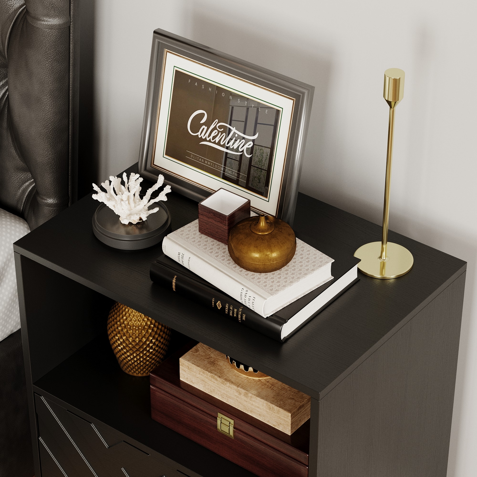 Famapy Geometric Pattern Nightstand – 2 Drawers with Silent