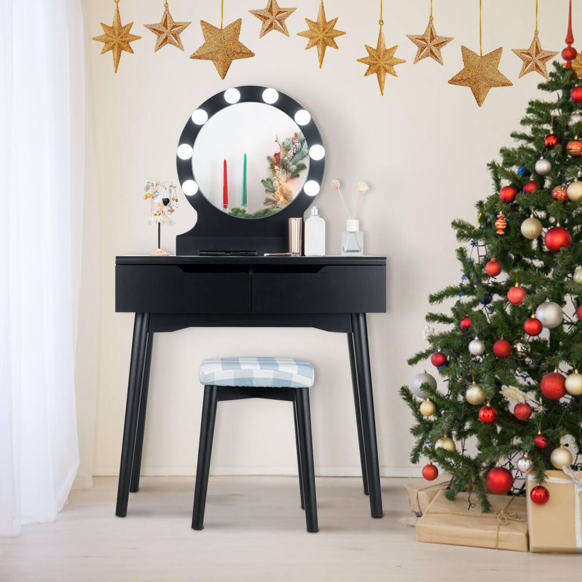 Alt View 1. Costway - Costway Vanity Makeup Dressing 8 Dimmable Bulbs Lighted - Black.