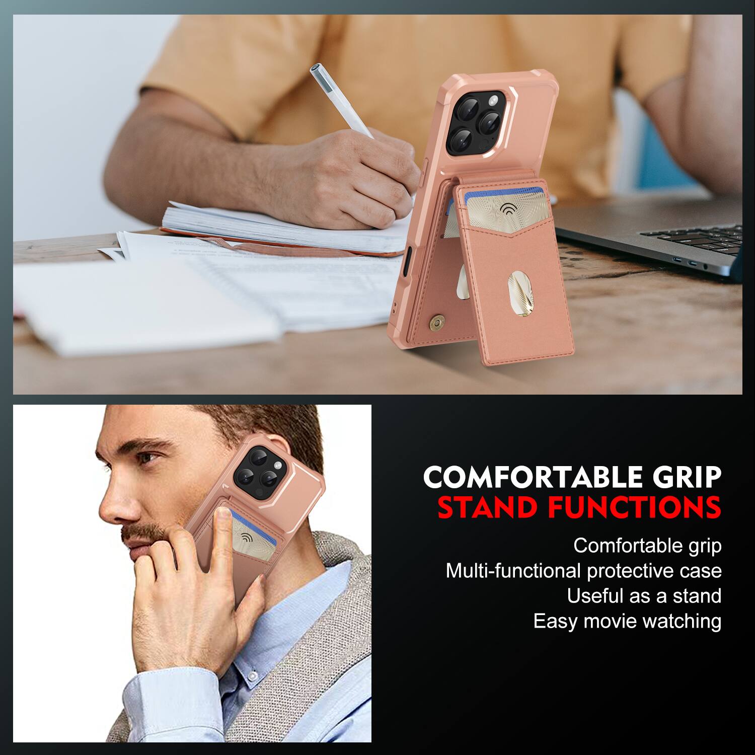 COMFORTABLE GRIP STAND FUNCTIONS

Comfortable grip
Multi-functional protective case
Useful as a stand
Easy movie watching