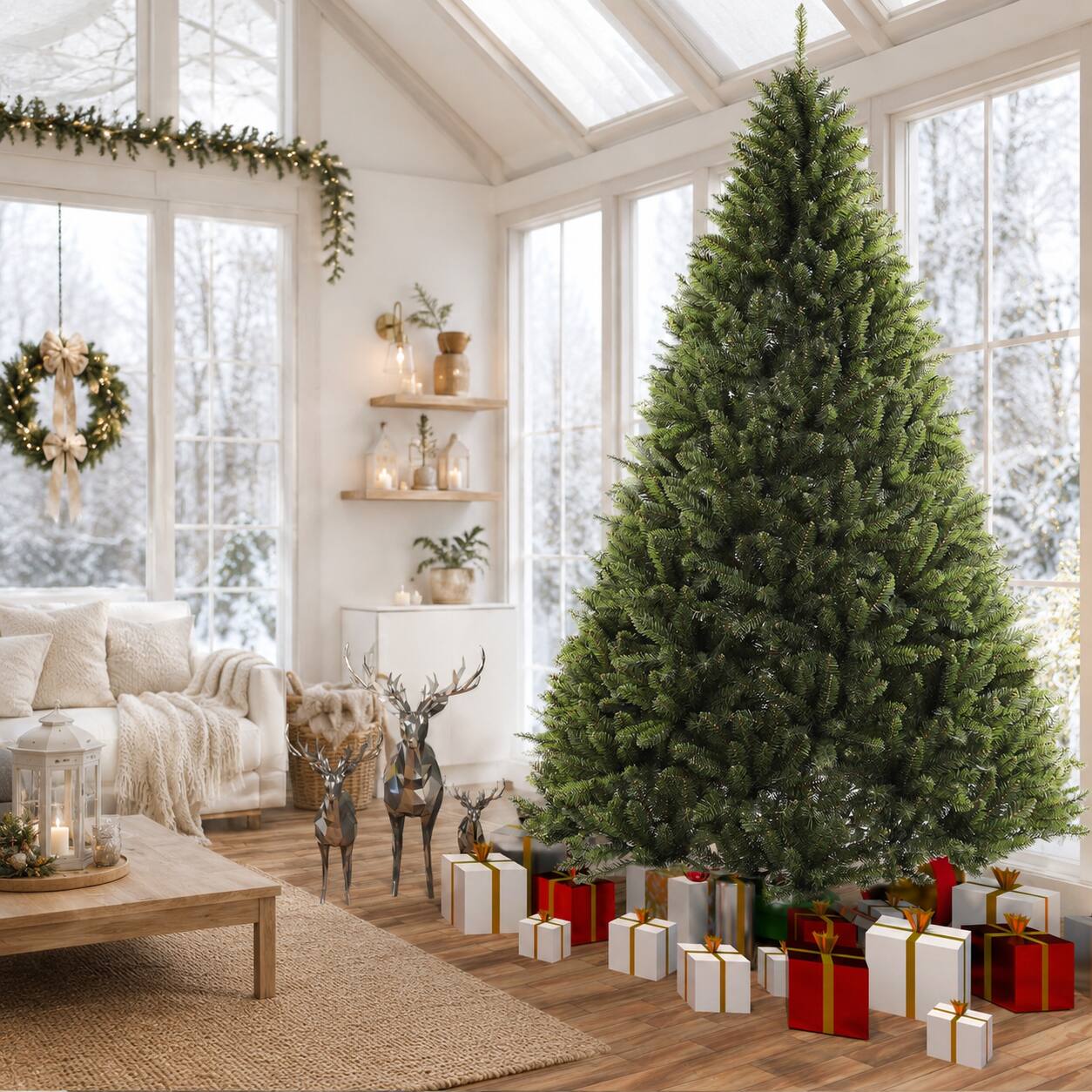 Front. Jandcase - 9ft Christmas Tree Artificial Full Xmas Trees,Green, for Holiday,Home,Office,Party Decoration, 2830 Branch Tips Metal - Army Green.