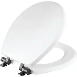 Amber Sporting Goods - Mayfair Bennett Toilet Seat with Matte Black Hinges, Slow Close Wood Seat, Secure Metal Hinges, Easy Install, Made in - White
