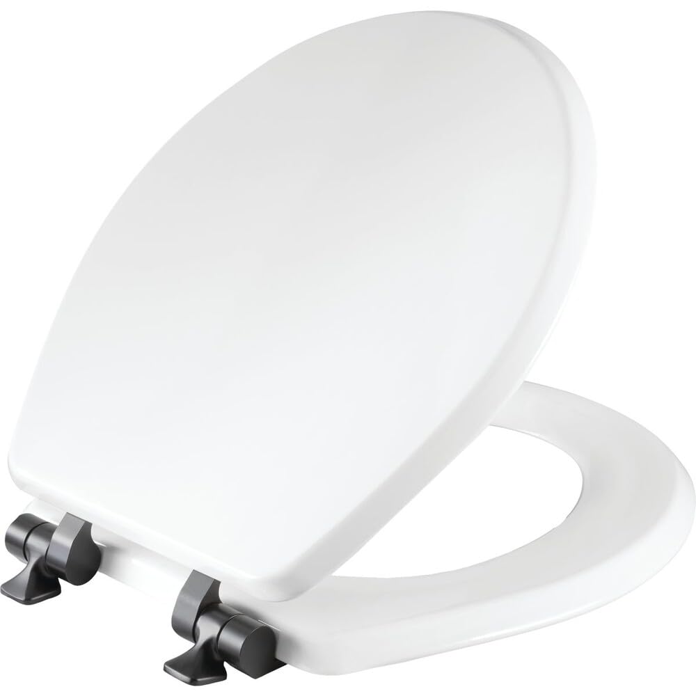 Front. Amber Sporting Goods - Mayfair Bennett Toilet Seat with Matte Black Hinges, Slow Close Wood Seat, Secure Metal Hinges, Easy Install, Made in... - White.