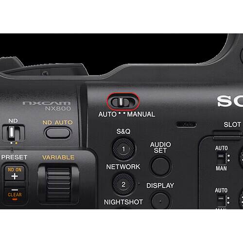 NXCAm NX800  
ND ND AUTO  
AUTO MANUAL  
S&Q  
AUDIO SET  
SLOT  
PRESET VARIABLE  
ND ON + CLEAR  
NETWORK 1  
DISPLAY 2  
NIGHTSHOT  
AUTO MAN AUTO