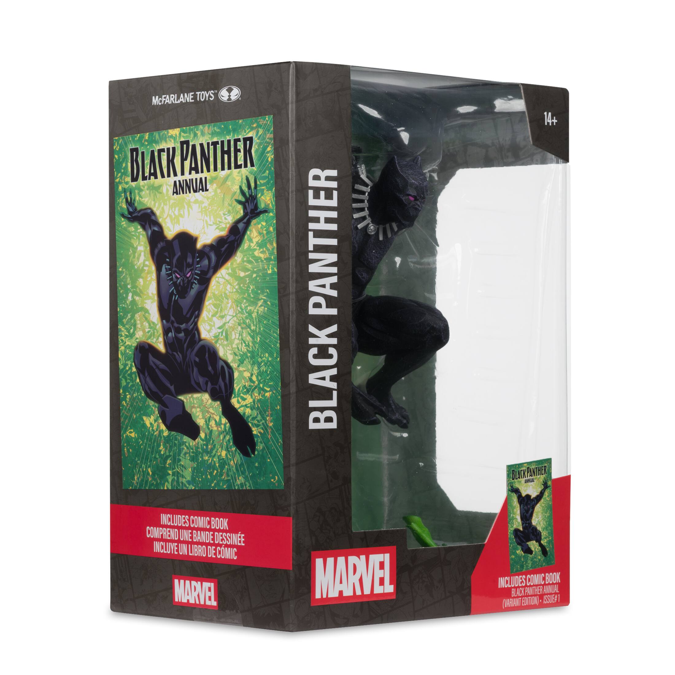 McFarlane Toys  
Black Panther Annual  

14+  

Includes Comic Book  
Comprend une bande dessinée  
Incluye un libro de cómic  

Marvel  

Black Panther  
(Collector's Edition - #33067)