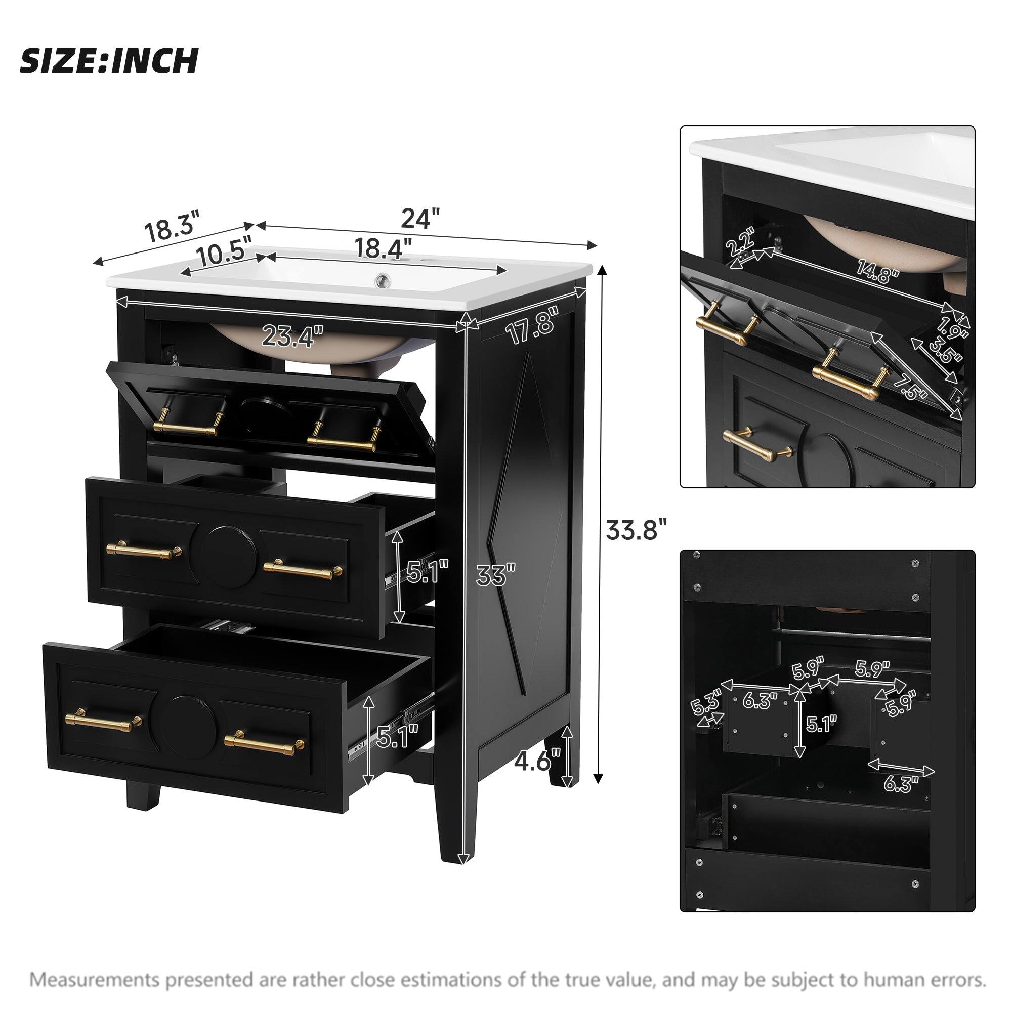 SIZE: INCH  
18.3" 24" 10.5" 18.4" 23.4" 17.8" 2.2" 14.8" 5.1" 33" 33.8" 5.1" 4.6" 5.9" 5.99 5.8% 6.3 '5.9" 5.1"  

Measurements presented are rather close estimations of the true value, and may be subject to human errors.