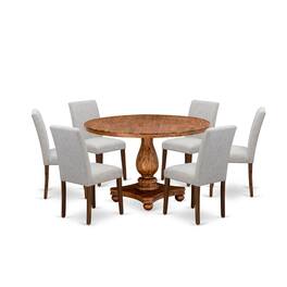 East West Furniture - 7-Pc Dinner Table Set - Wooden Dining Table and 6 Doeskin Color Parson Wooden Chairs with High Back - Multi-Color
