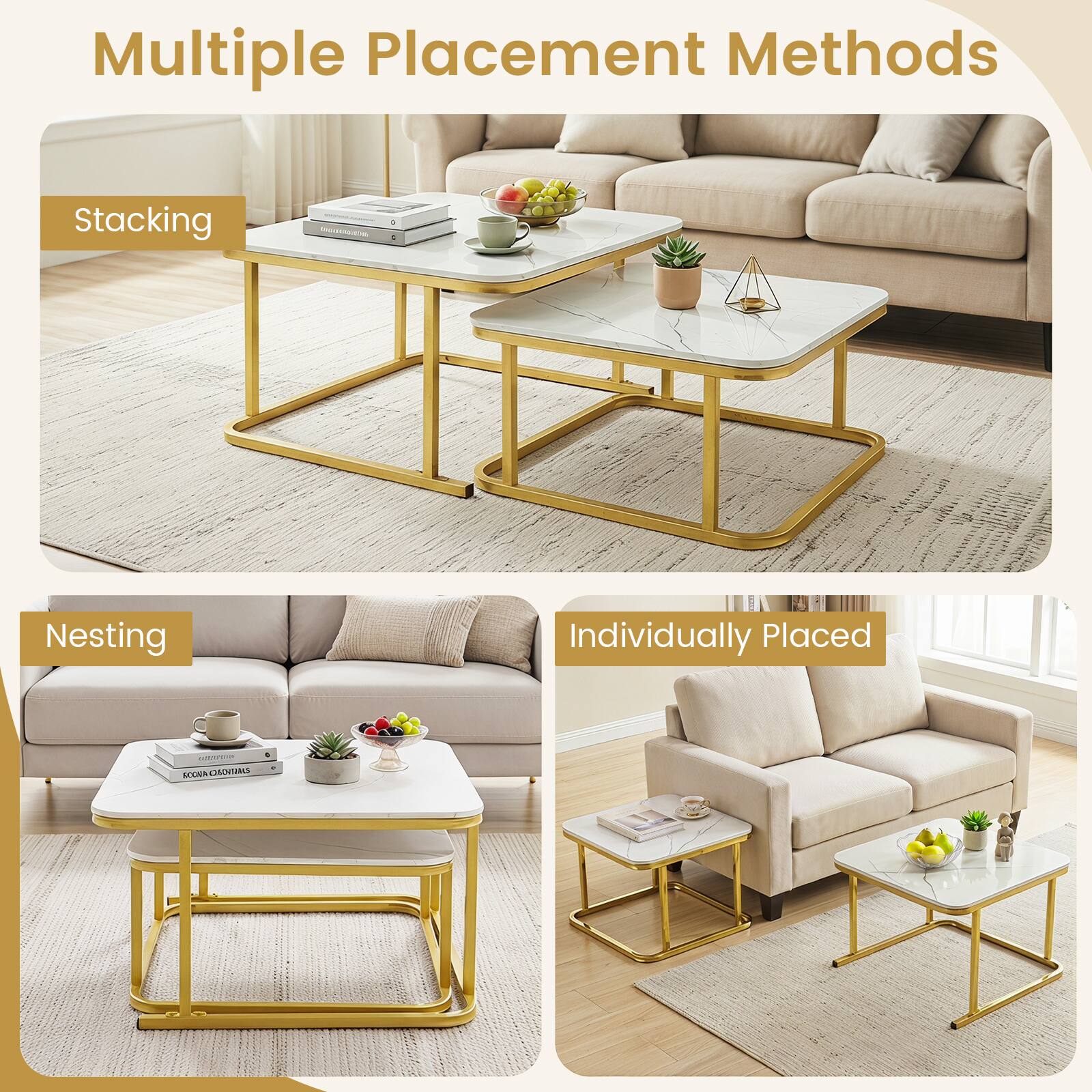 Multiple Placement Methods  
Stacking  
Nesting  
Individually Placed