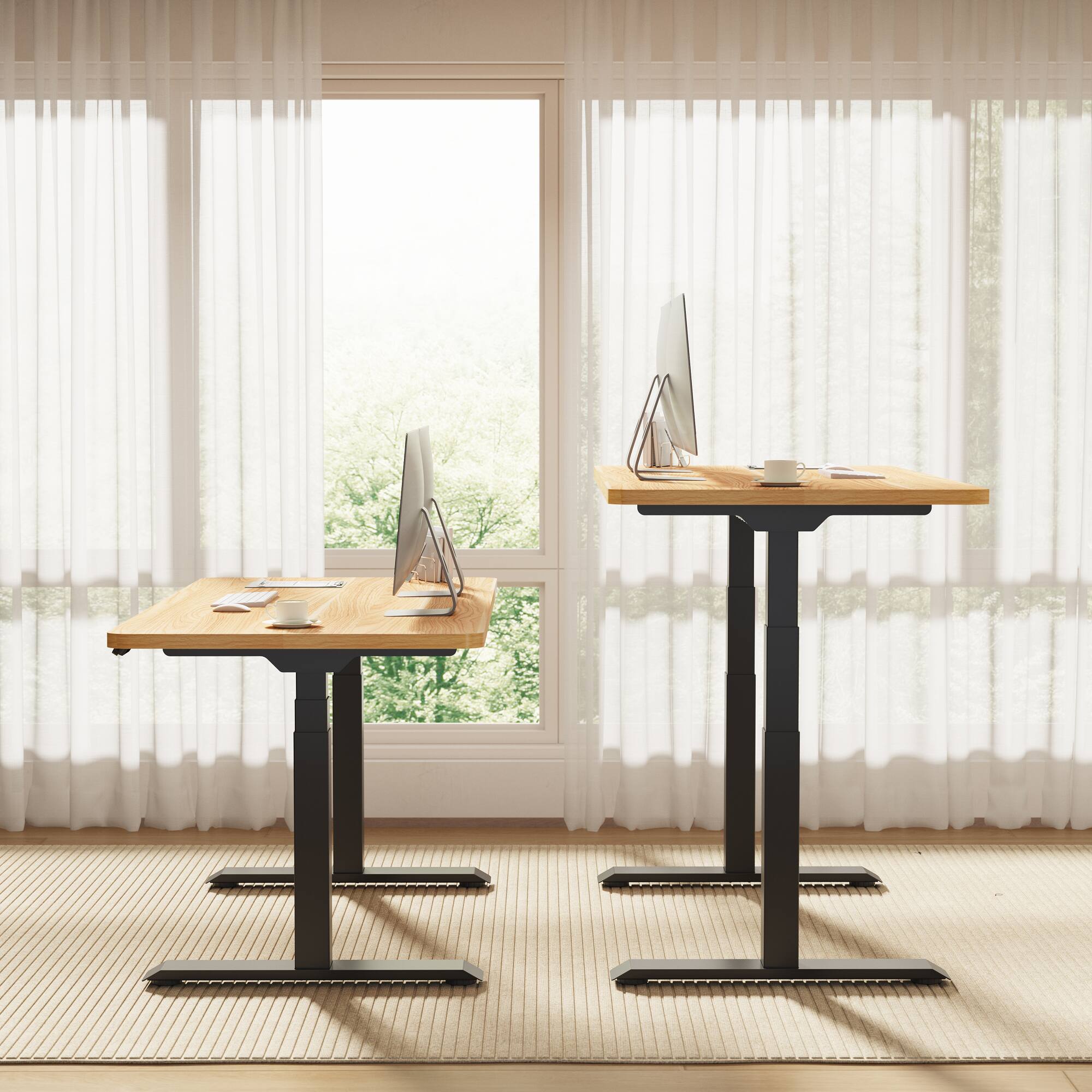 Alt View 3. FlexiSpot - FlexiSpot E7 55''W Electric Adjustable Standing Desk Chipboard, Maple/Black - Maple.