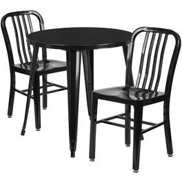 Flash Furniture - Craig Commercial Grade 30" Round Metal Indoor-Outdoor Table Set with 2 Vertical Slat Back Chairs - Black