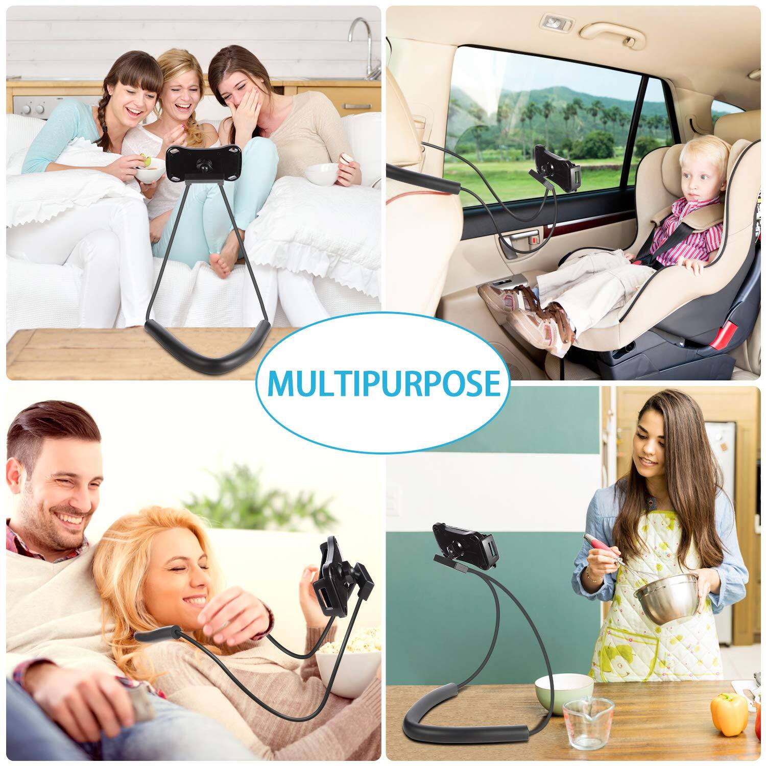 Alt View 4. PO3TICJUNKI3 - Lazy Neck Phone Holder Cell Stand For Bed Around Hand Free Flexible Tablet (clip+spring Tube) Universal - Default.