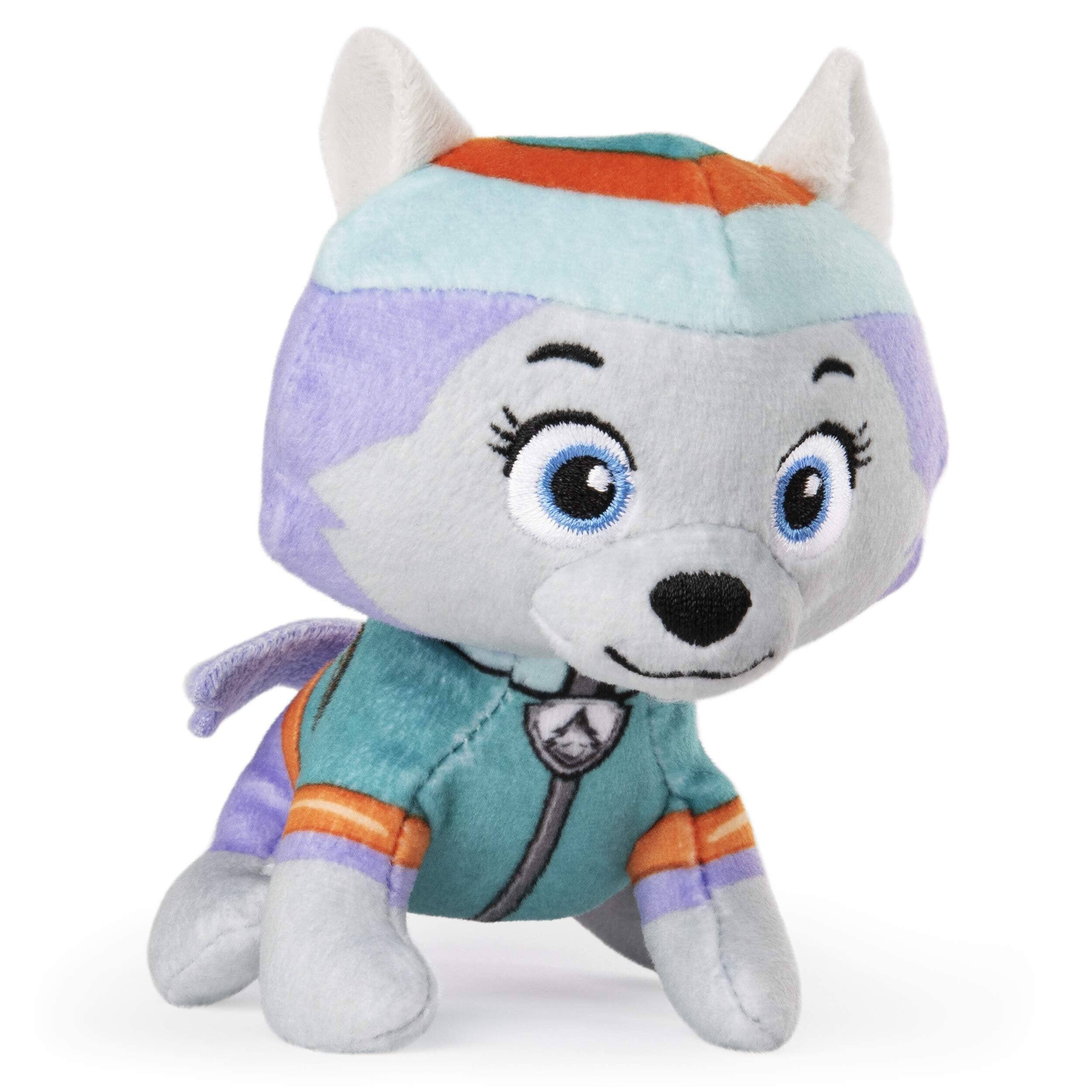 Angle. Paw Patrol - Paw Patrol Everest 5-Inch Mini Plush Stuffed Pup with Hat & Badge, Soft Toy for Kids Ages 3+ - Multicolour.