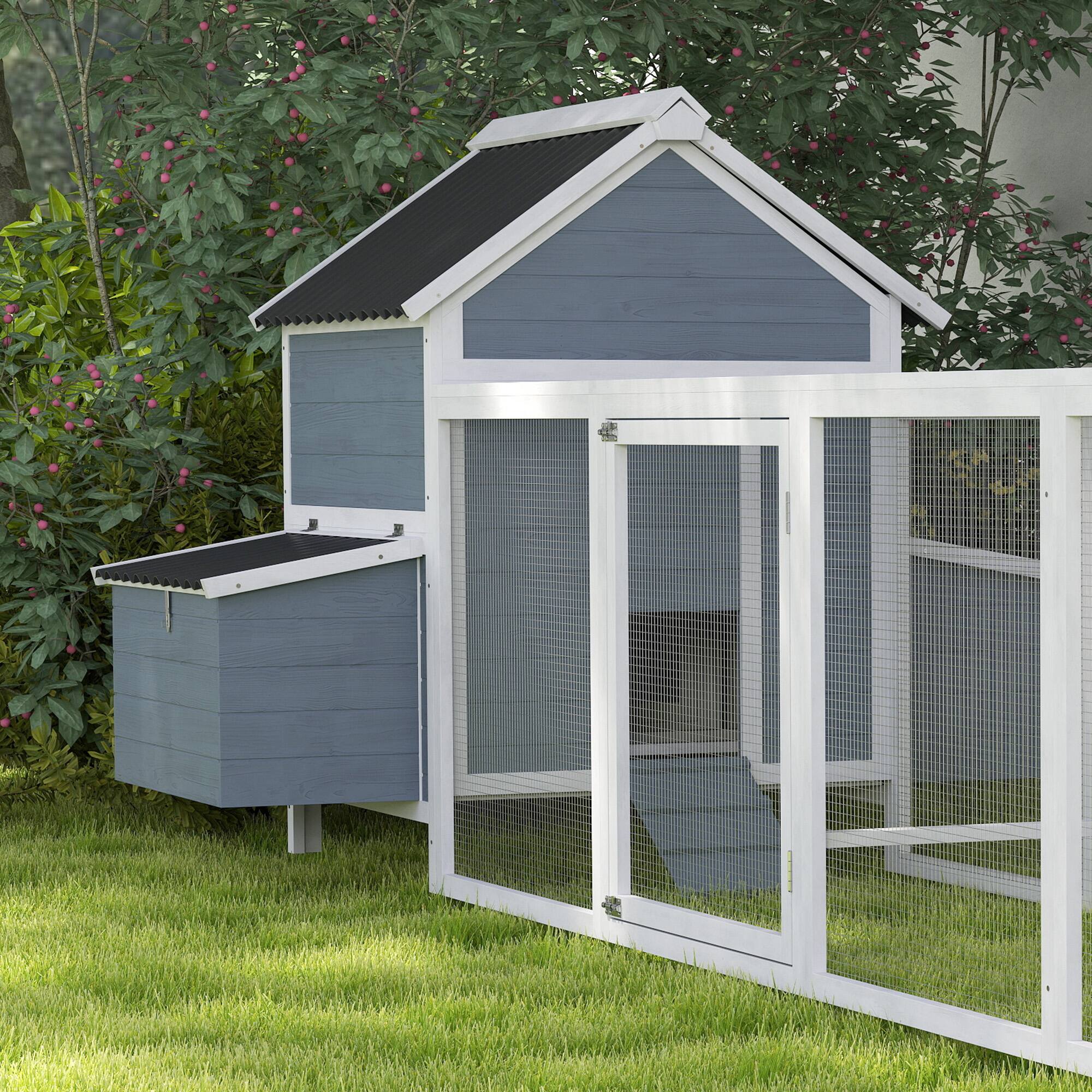 Alt View 7. Pawhut - Extra Large Wooden Chicken Coop with 2 Nesting Box, Run Cage, Waterproof Wave Roof, for 10-15 Chickens.