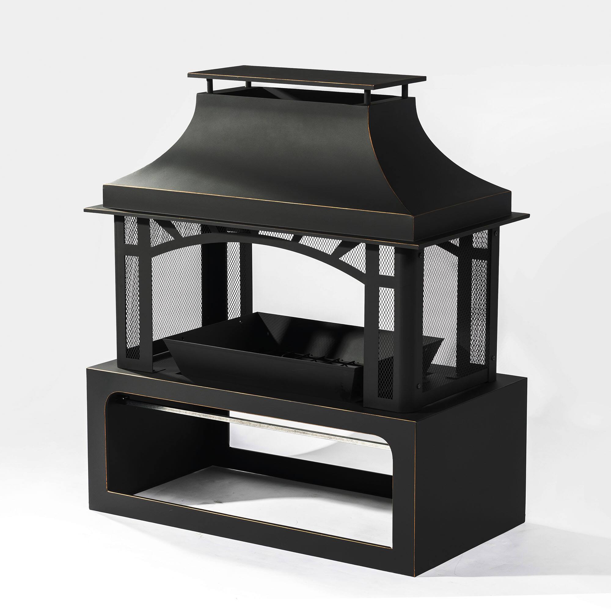 Alt View 3. Lirago - 40" Wood Burning Fire Pit Outdoor Fireplace with Chimney 50000 BTU Steel Fire Pit Black - Black.