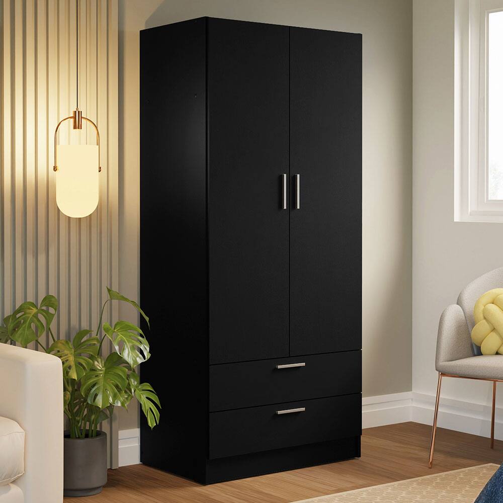 Angle. Madesa - Madesa 2 Door 2 Drawer Storage Cabinet Wardrobe with Shelf and Hanging Space 31"L - Black - Black.