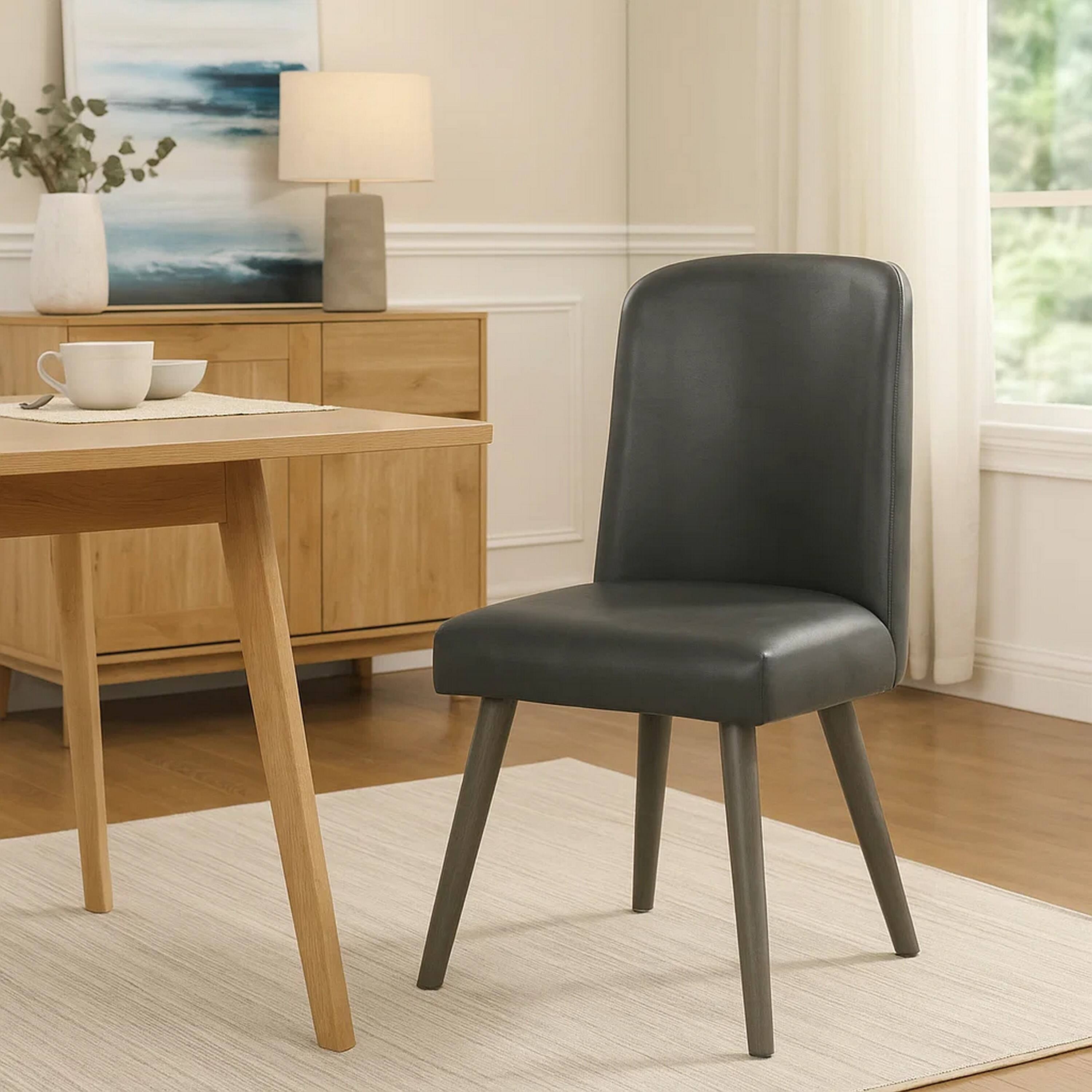 Alt View 6. Manhattan Lane - Leatherette Dining Chair with Splayed Wooden Legs, Set of  2 - Gray.