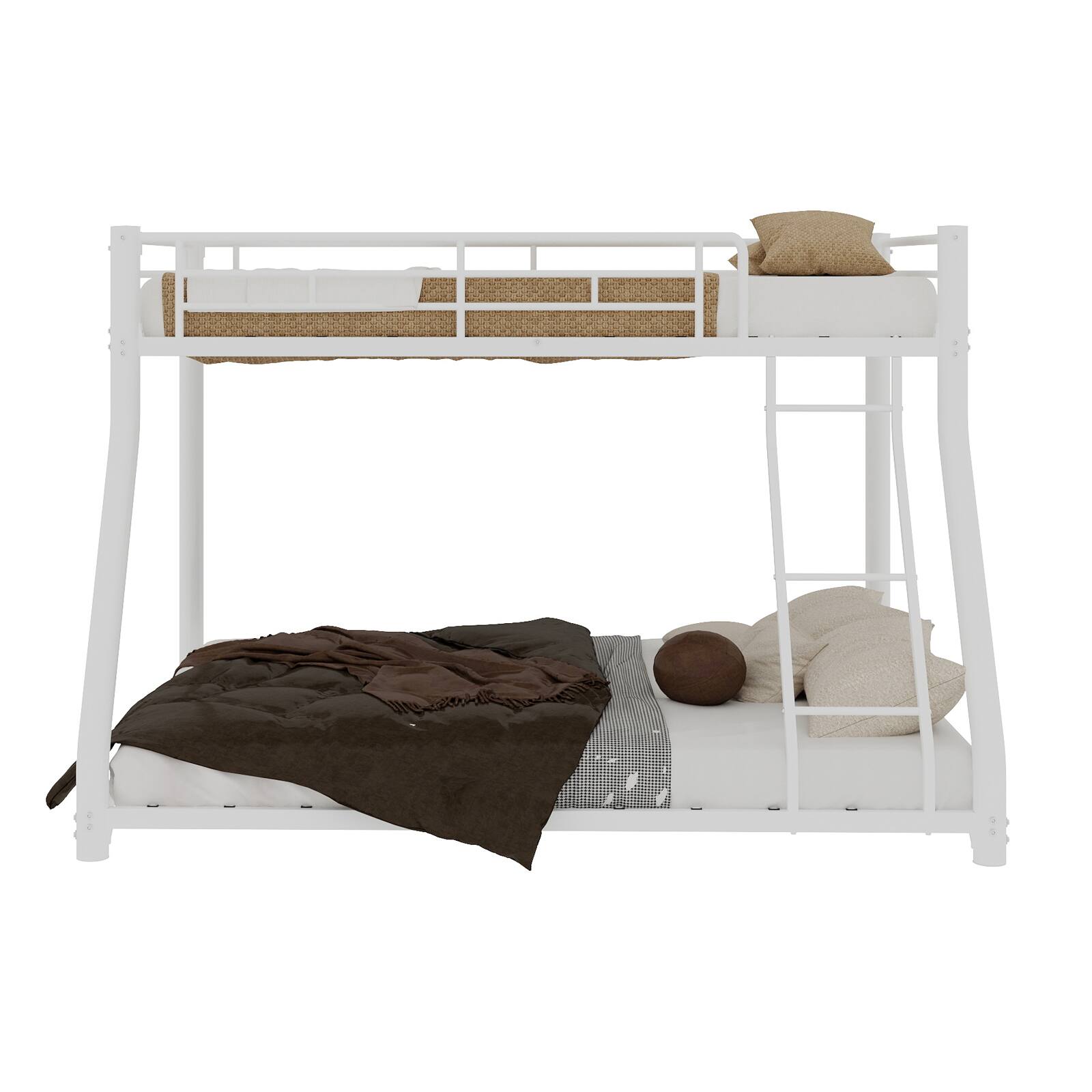 Alt View 6. Loheer - Loheer Sturdy White Metal Twin Over Full Bunk Bed Space Saving Frame - White.