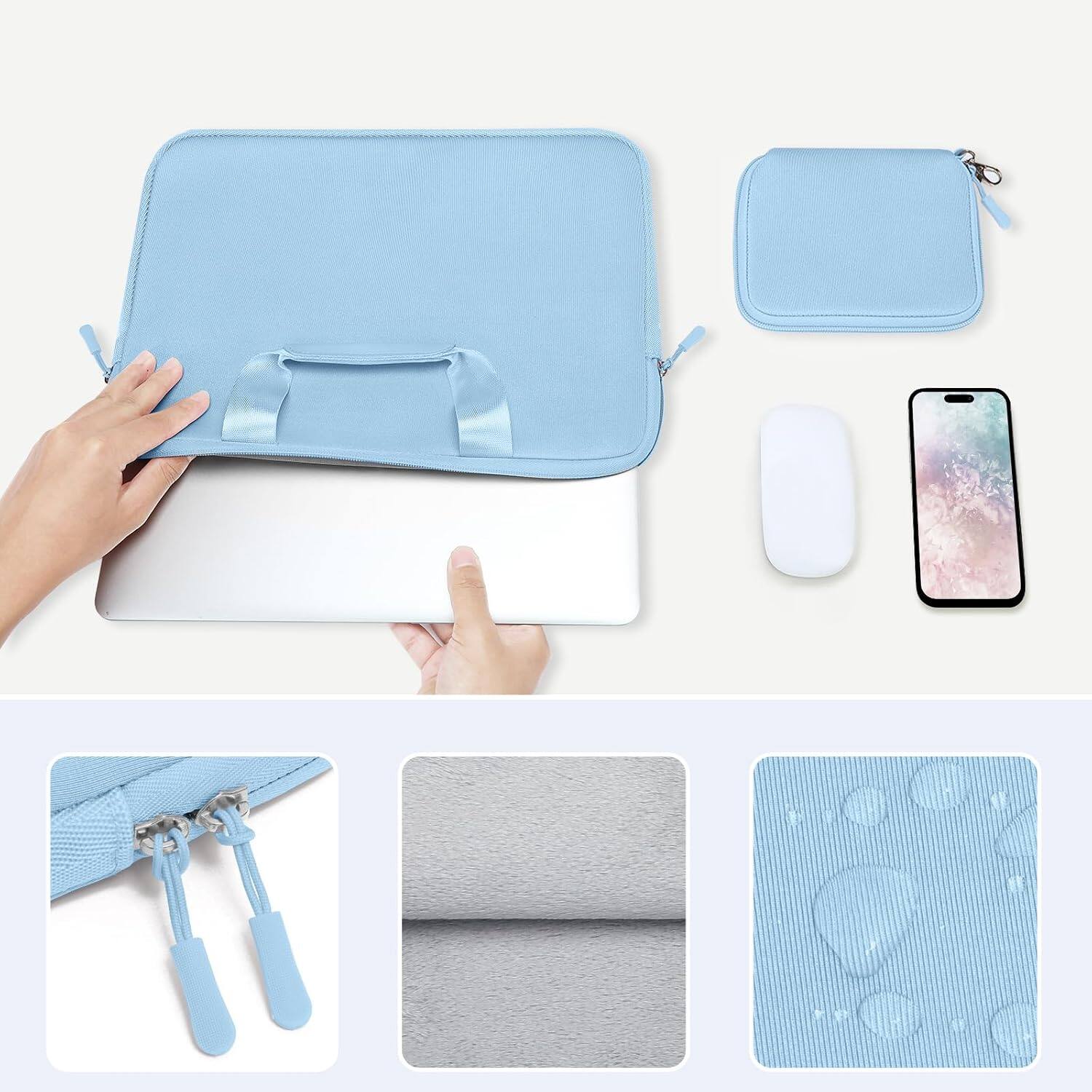 Alt View 1. mosiso - Laptop Case 15 inch, Neoprene Laptop Sleeve Carrying Case with Handle & Pouch for MacBook Air 15 inch HP Acer Dell - Air Blue.
