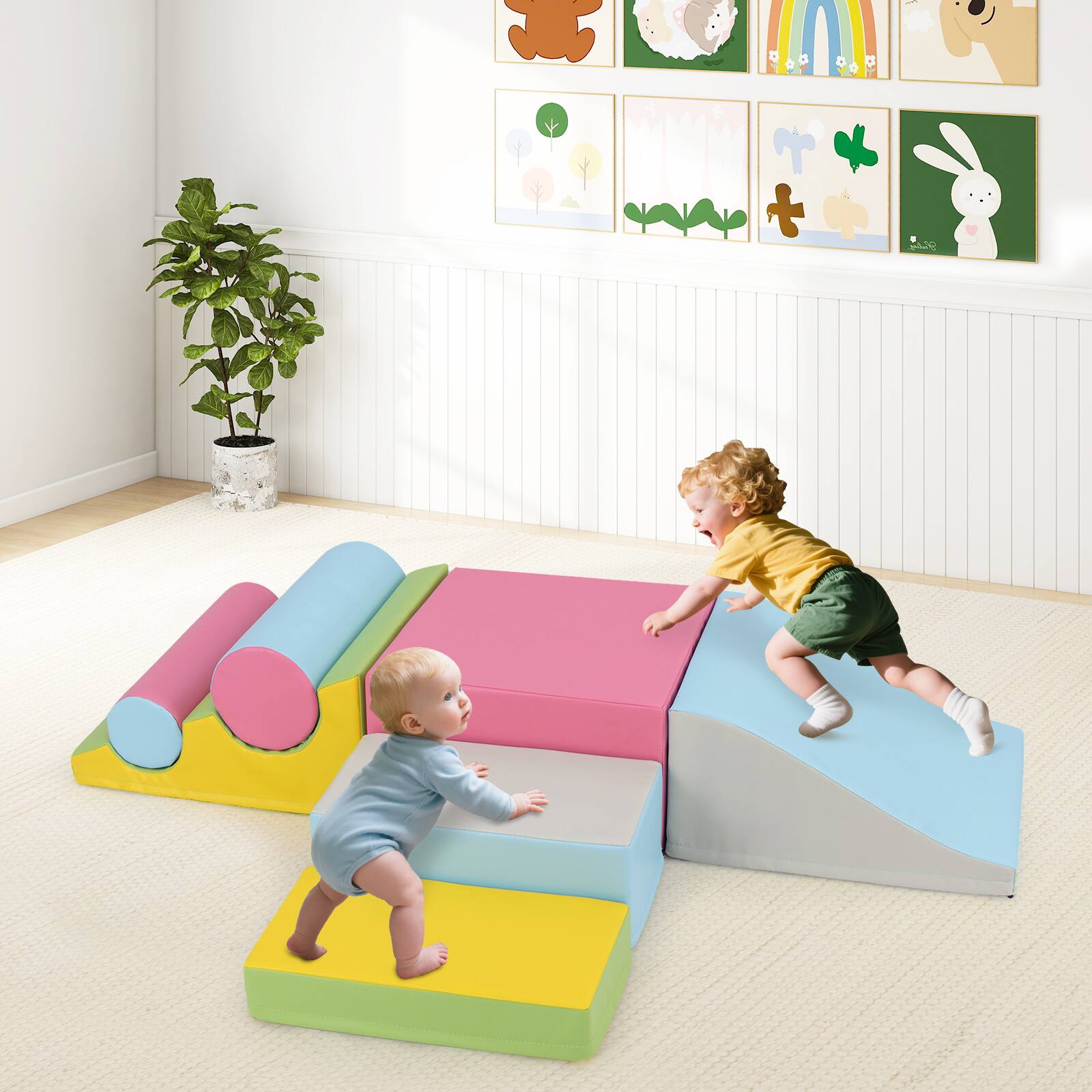 Alt View 1. Gymax - Gymax 7 Pcs Toddler Climbing Blocks w/Hook Loop Fasteners Waterproof PU Leather Cover - Colorful.