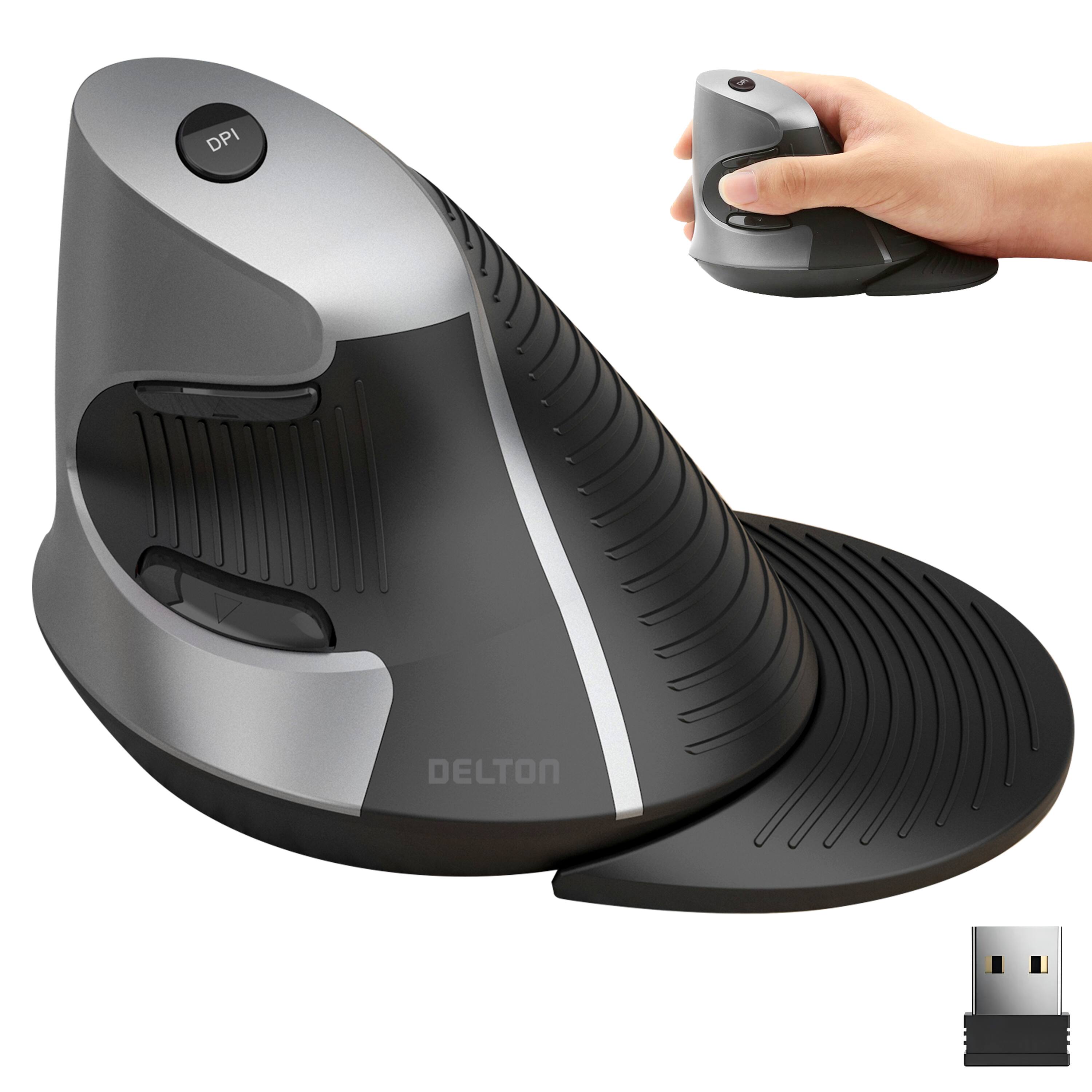 Delton - S22 Ergonomic Vertical Wireless Mouse with USB Dongle, 6 Buttons (DMERGS22-WB) - Wireless - Black