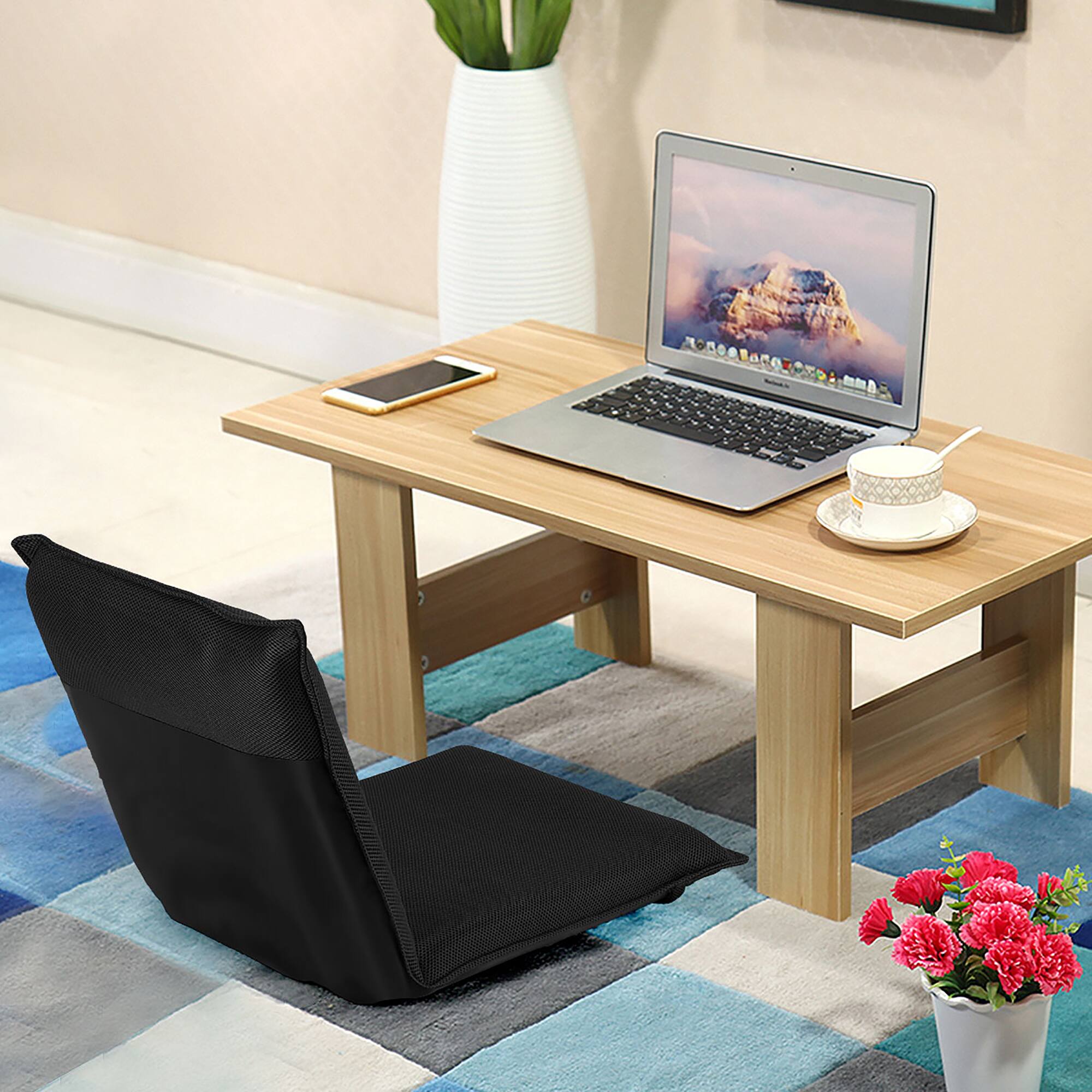 Alt View 6. Costway - Costway FAdjustable 6-Position Floor Chair Padded Folding Lazy Sofa Chair - Black.