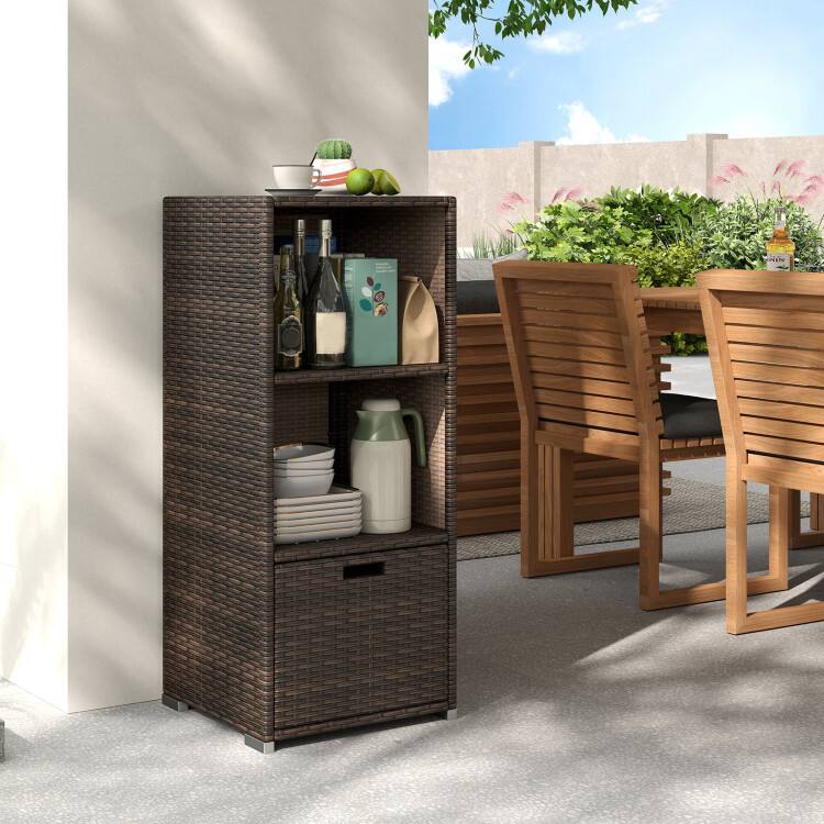 Angle. Mondawe - Outdoor Storage Cabinet Patio Wicker Organizer with Drawer - Mix Brown.