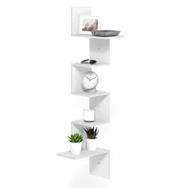 Furinno - ROSSI Easy Assembly Corner Floating Shelves for Wall, Corner Rectangular Wall Shelf, S-shape Radial Floating Book Shelf - White