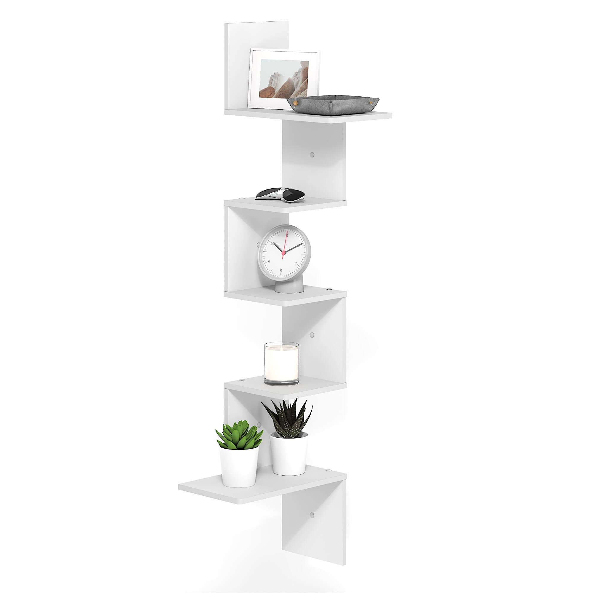 Front. Furinno - ROSSI Easy Assembly Corner Floating Shelves for Wall, Corner Rectangular Wall Shelf, S-shape Radial Floating Book Shelf - White.