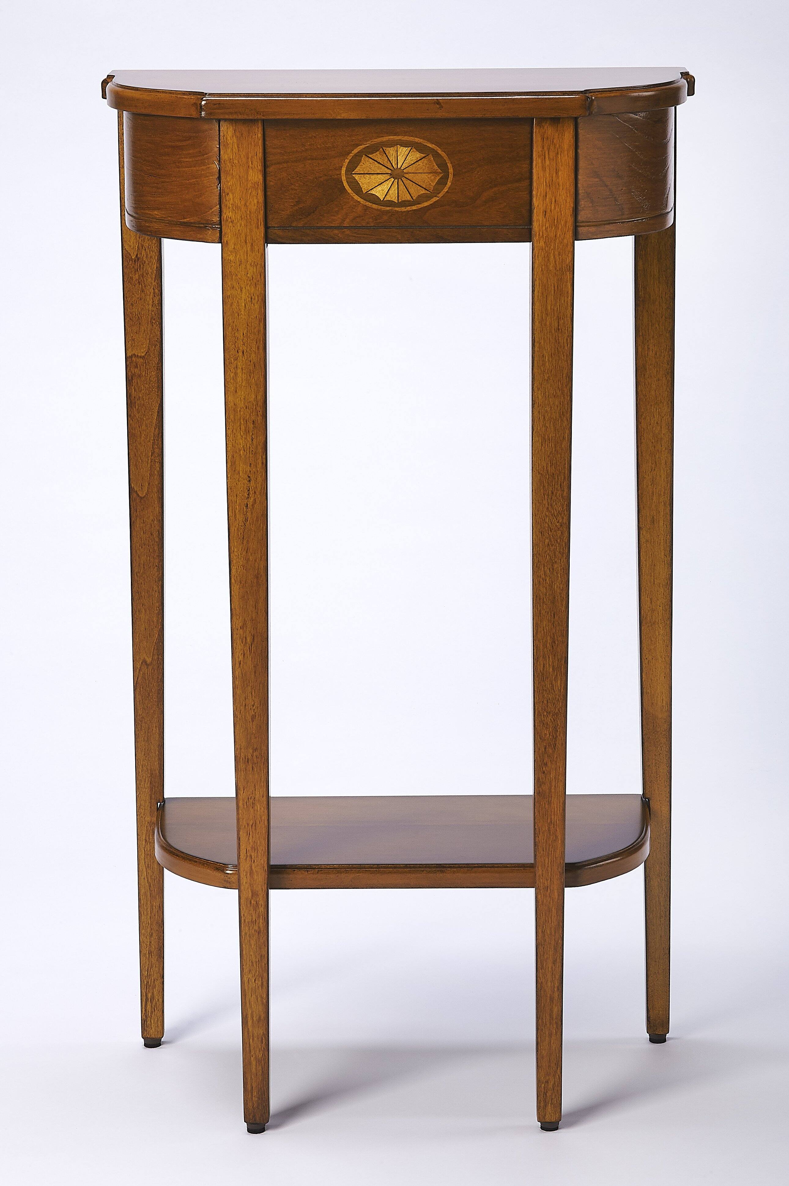 Alt View 1. Butler Specialty - Wendell 17.5 in. W Demilune Wood Console Table with Lower Open Shelf - Medium Brown.