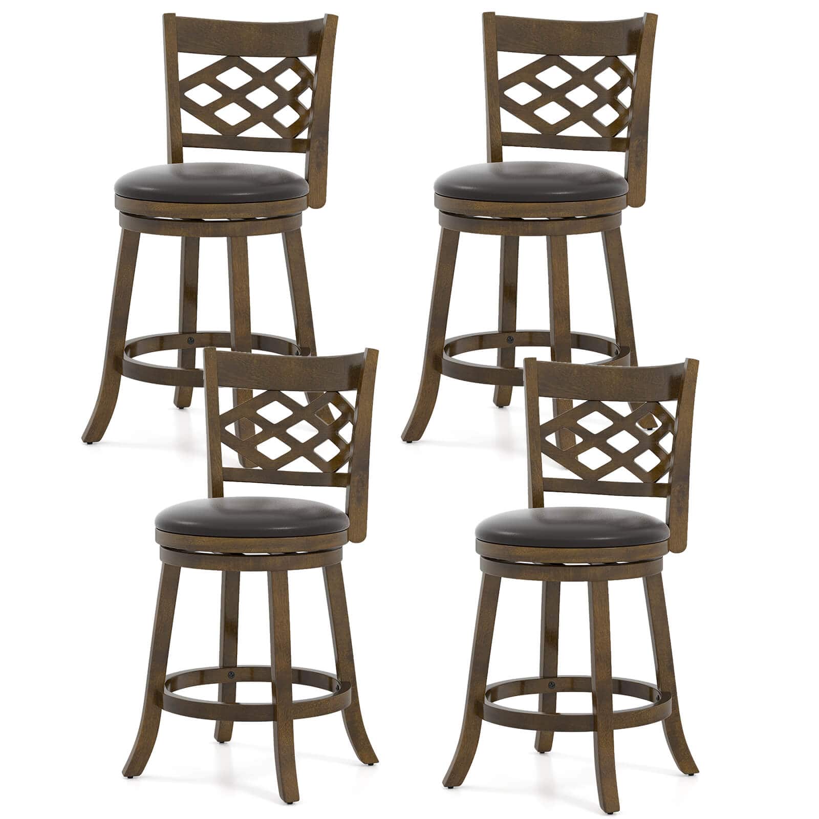Costway - 26" Counter Height Bar Stools Set of 4 with Rubber Wood Frame, Upholstered Seat - Brown