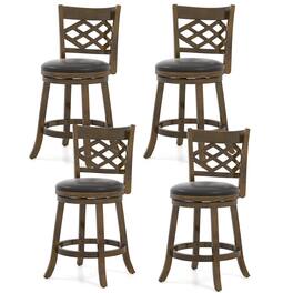 Costway - 26" Counter Height Bar Stools Set of 4 with Rubber Wood Frame, Upholstered Seat - Brown