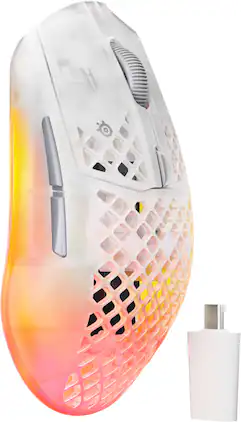 SteelSeries - Aerox 3 Wireless Gen 2 RGB 26K Optical Gaming Mouse with AquaBarrier Protection - Dual 2.4GHz/Bluetooth for PC/Mac - Wireless - Ghost
