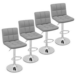 Gymax - Set of 4 Adjustable Swivel Bar Stool Counter Height Bar Chair PU Leather Grey - Gray