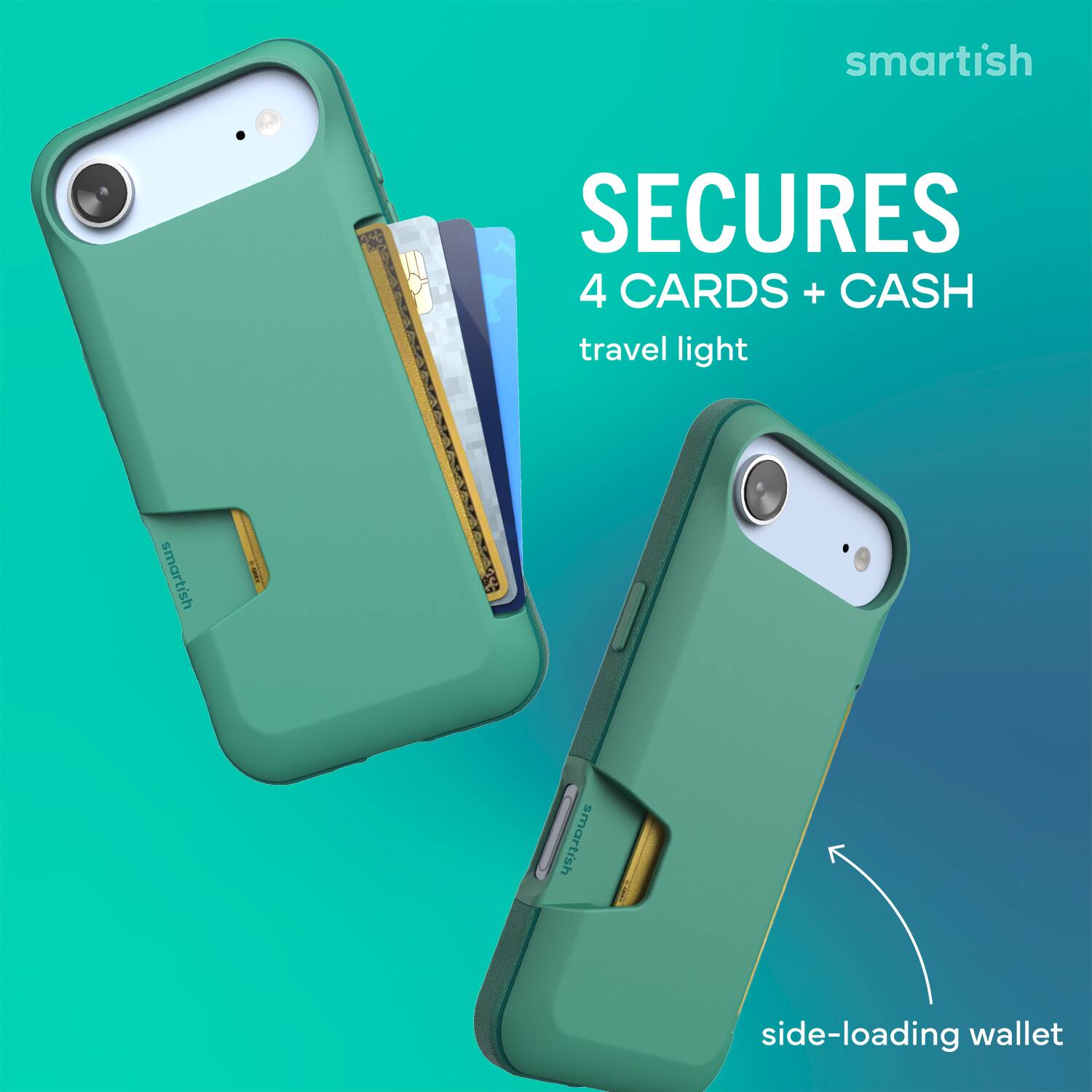 smartish SECURES 4 CARDS + CASH  
travel light  
smartish side-loading wallet