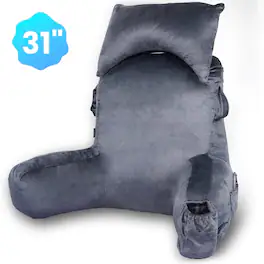 VAVSEA - Extra Large Reading Pillow with Arms and Detachable Neck Roll 4 Pockets for Bed Rest TV Watching Gaming - Gray