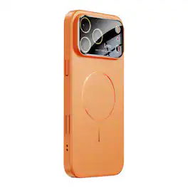 Dteck - Magnetic Plating Case for iPhone 17 Pro with Glass Camera Lens Protector Large Window Logo View Slim Matte Cover - Orange