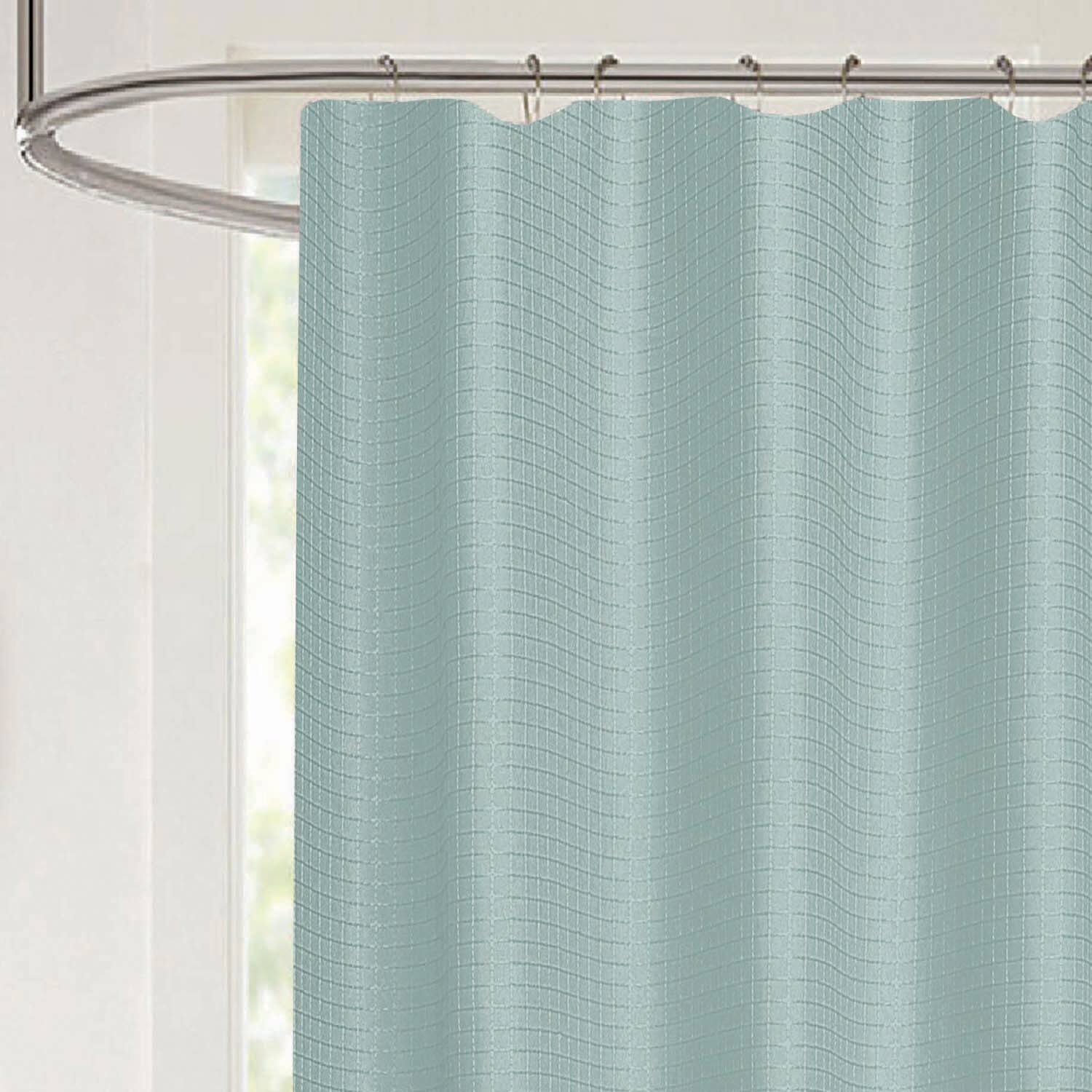 Angle. RT Designers Collection - RT Designer Collection Bliss Waffle Shower Curtain 70" x 72" Blue - Blue.