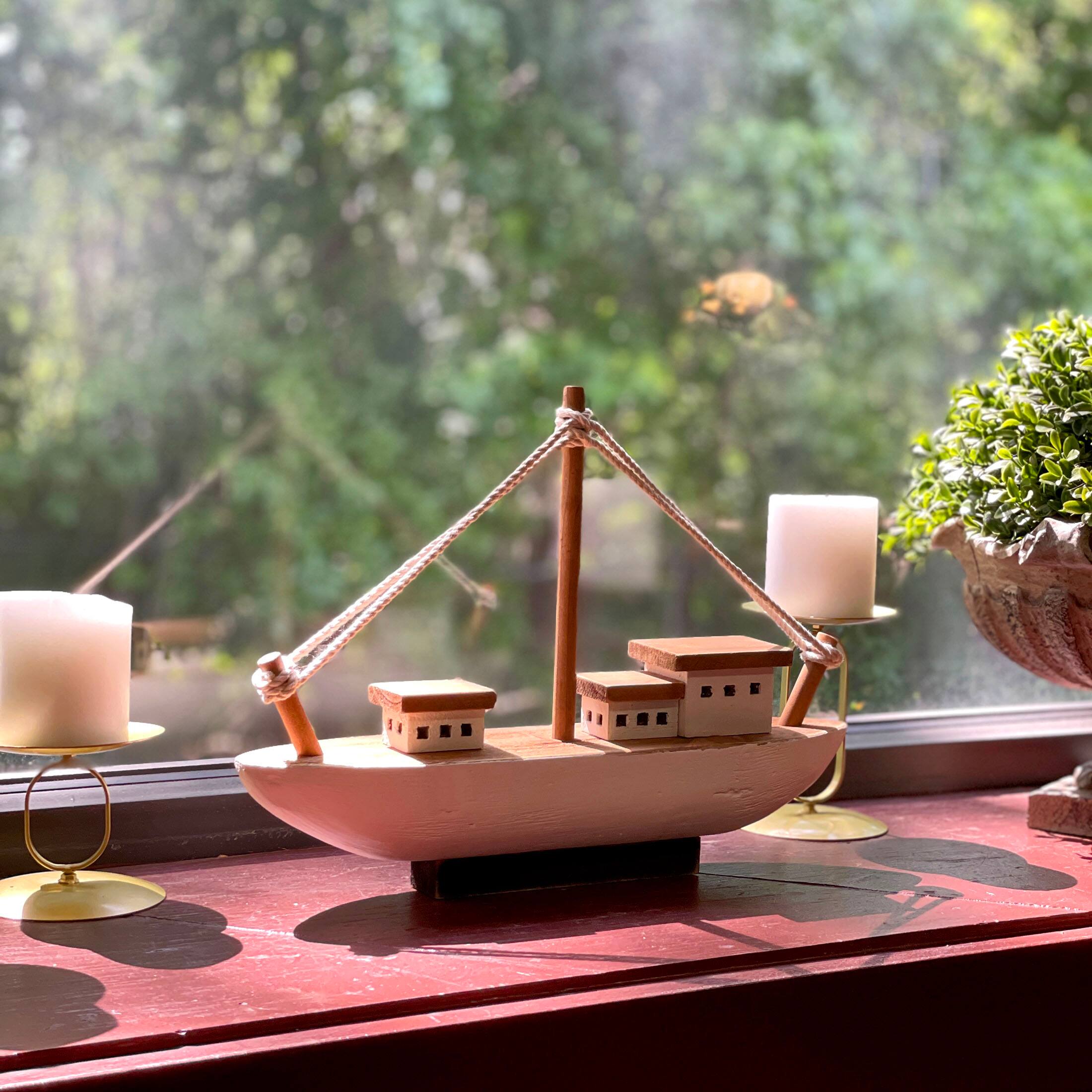 Alt View 5. Chesapeake Bay - 13.5in Wood Fishing Boat Statue Nautical Decor Handcrafted Ship Modell - White.